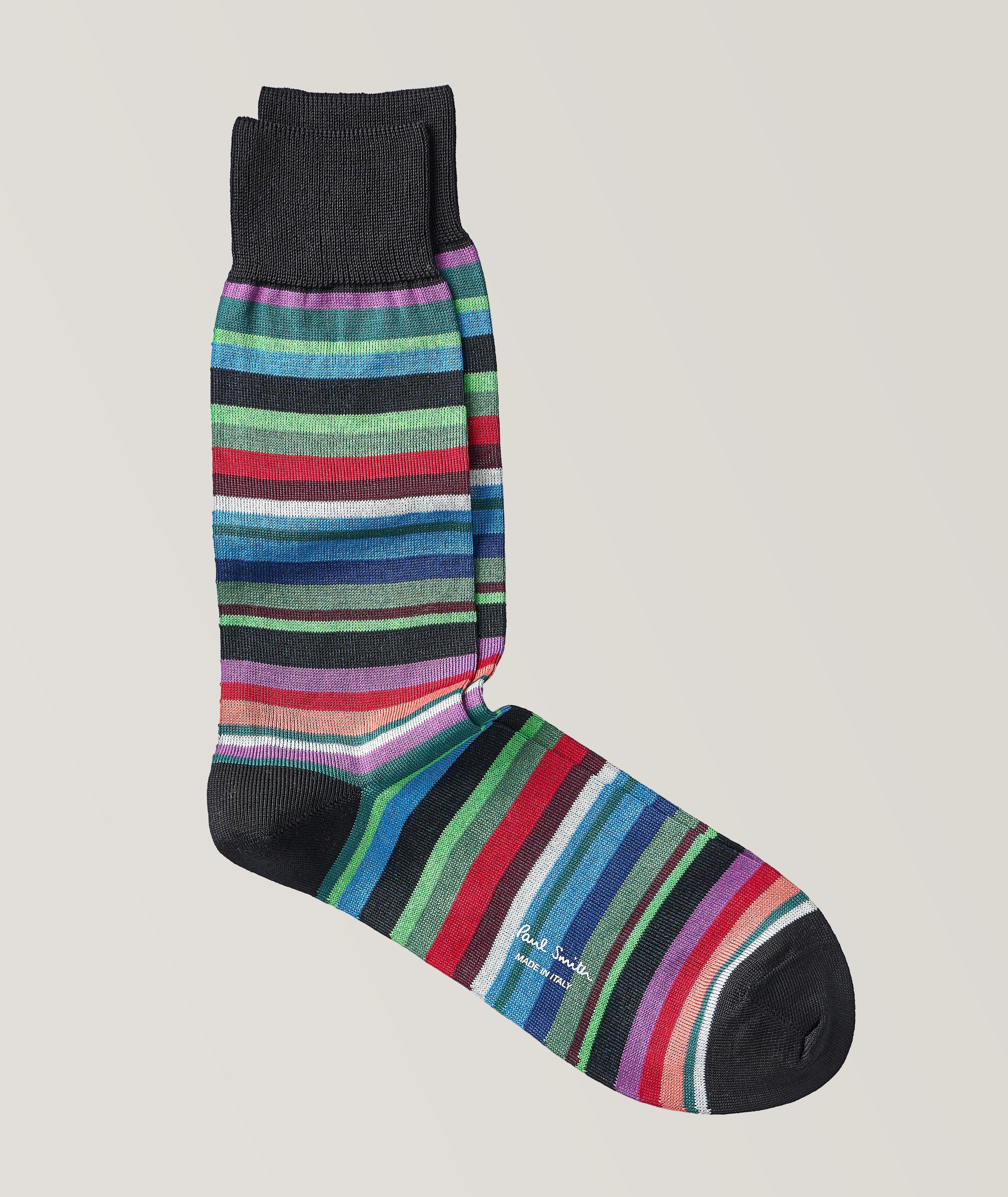 Multi-Colour Stripe Patterned Stretch-Cotton Socks image 0