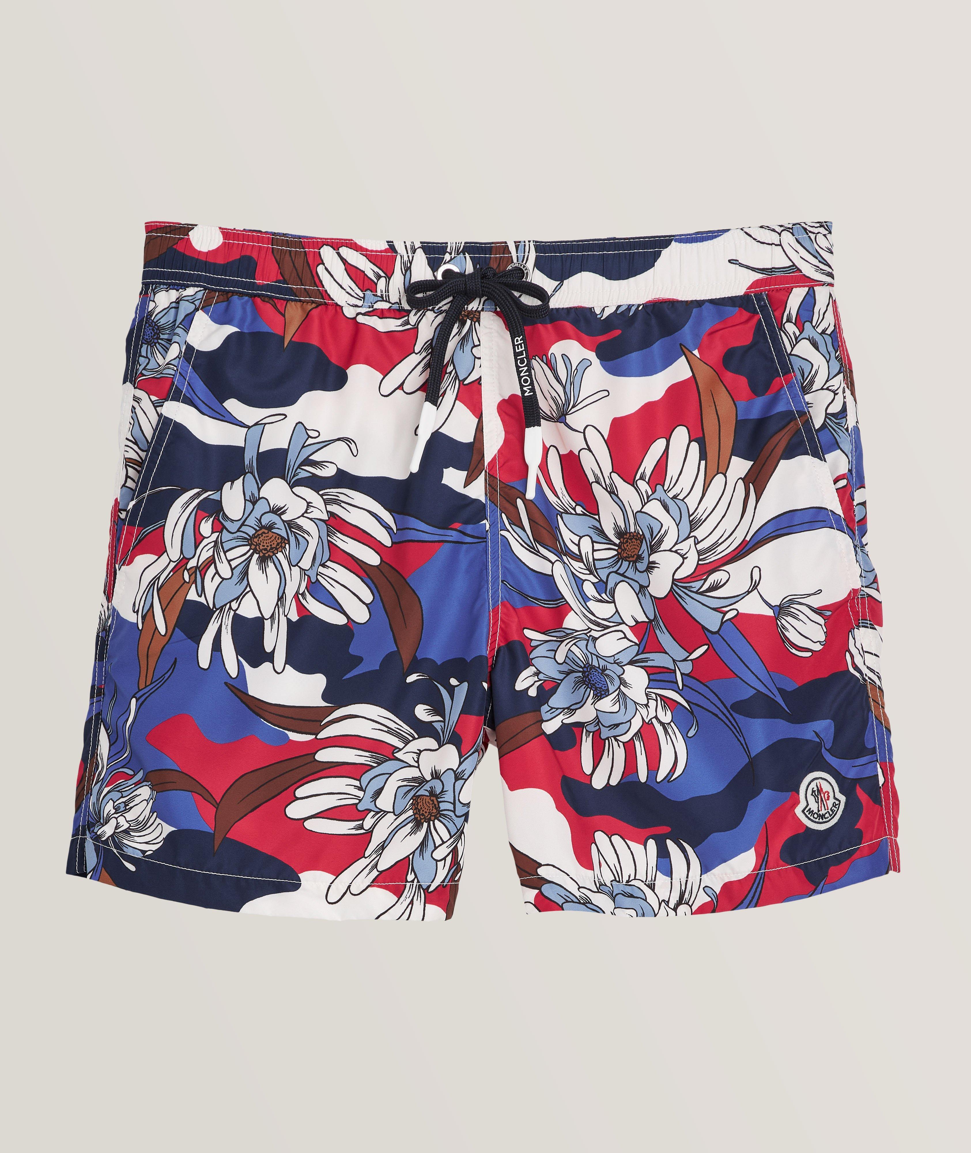 Moncler Boxer Mare Camouflage Floral Print Swim Trunks 