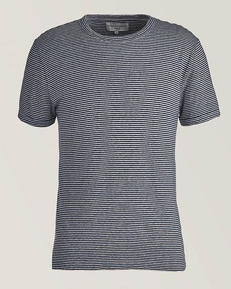 Officine Generale Short-Sleeve Striped Pattern Stretch-Linen T-Shirt