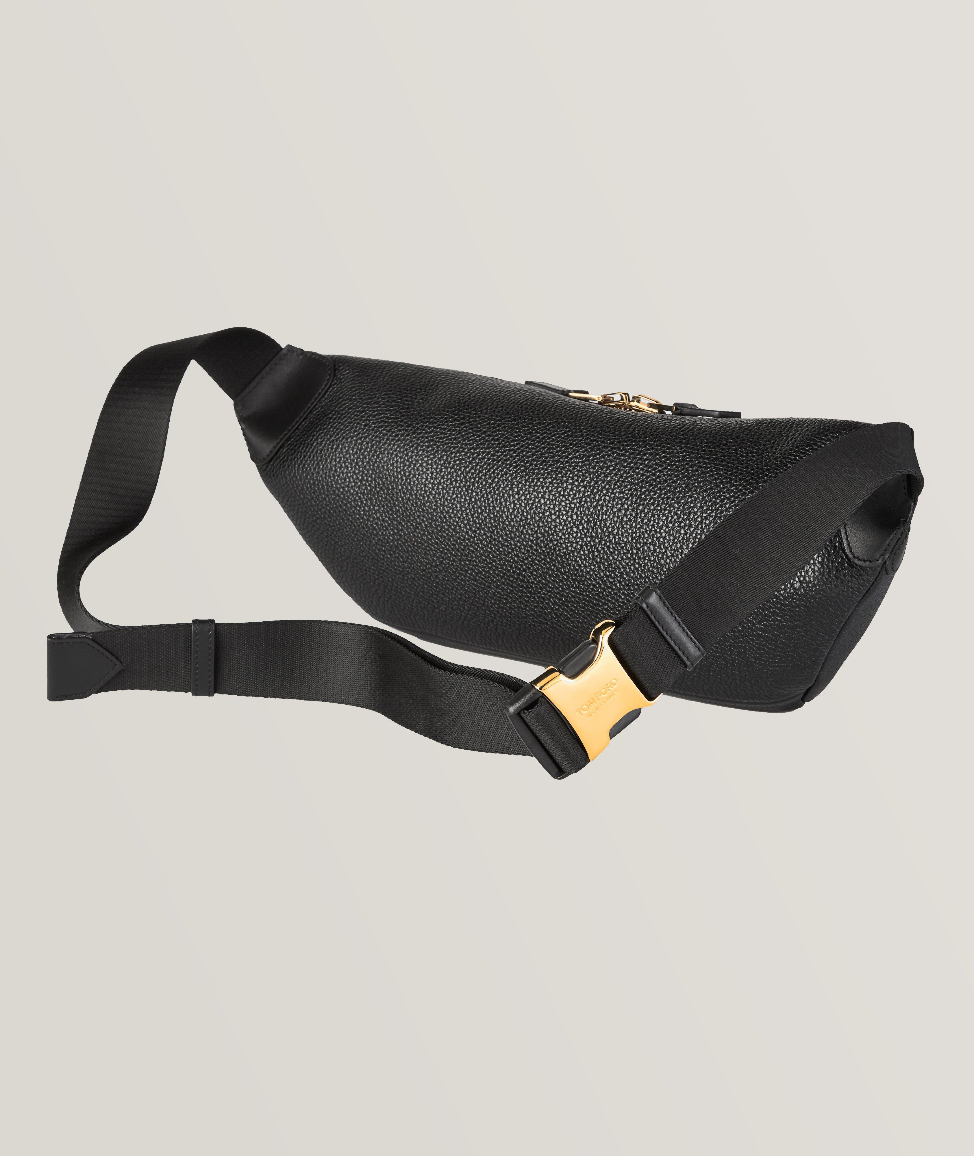 Sac banane en cuir grenu avec plaque de marque image 1