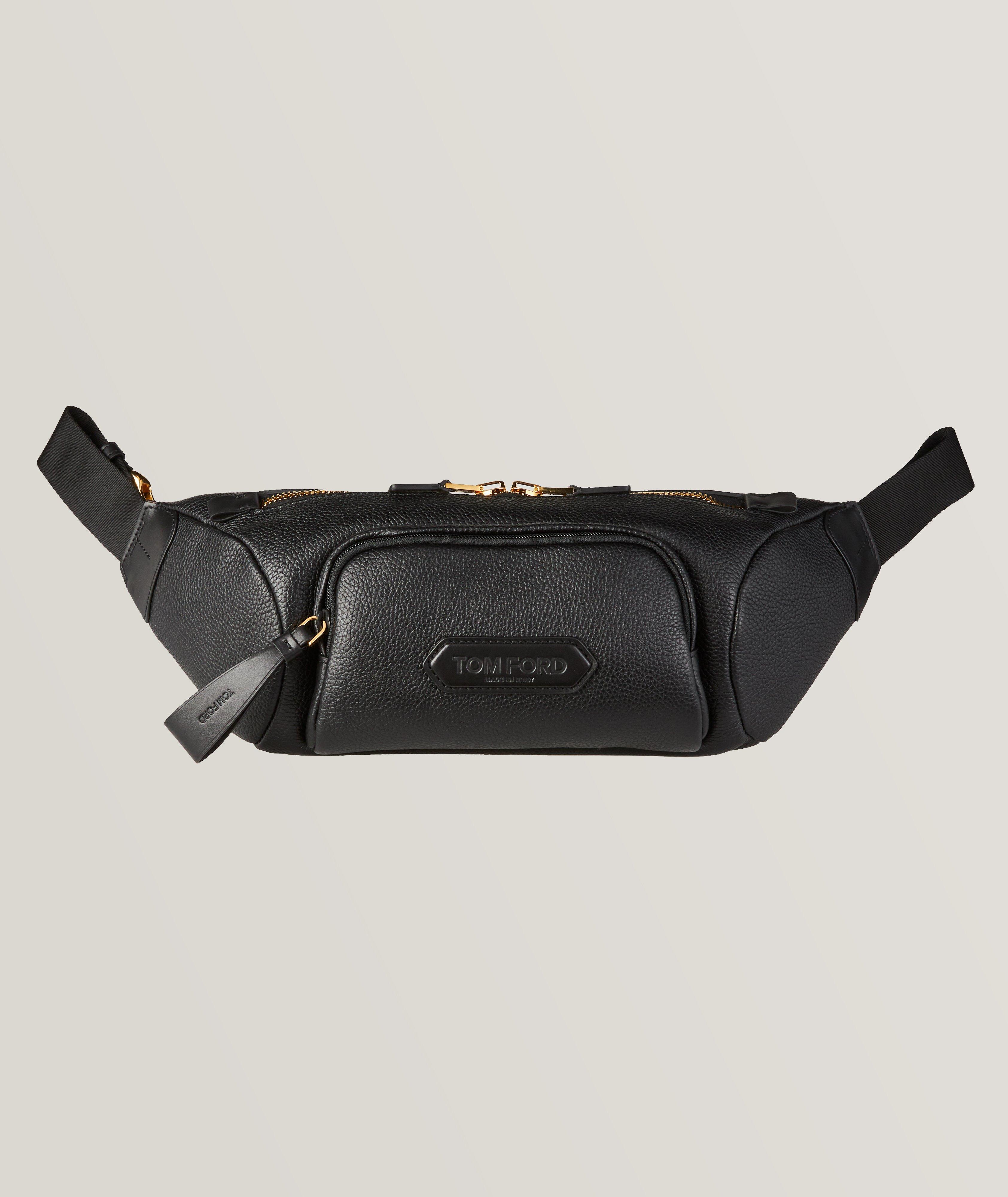 Sac banane en cuir grenu avec plaque de marque image 0