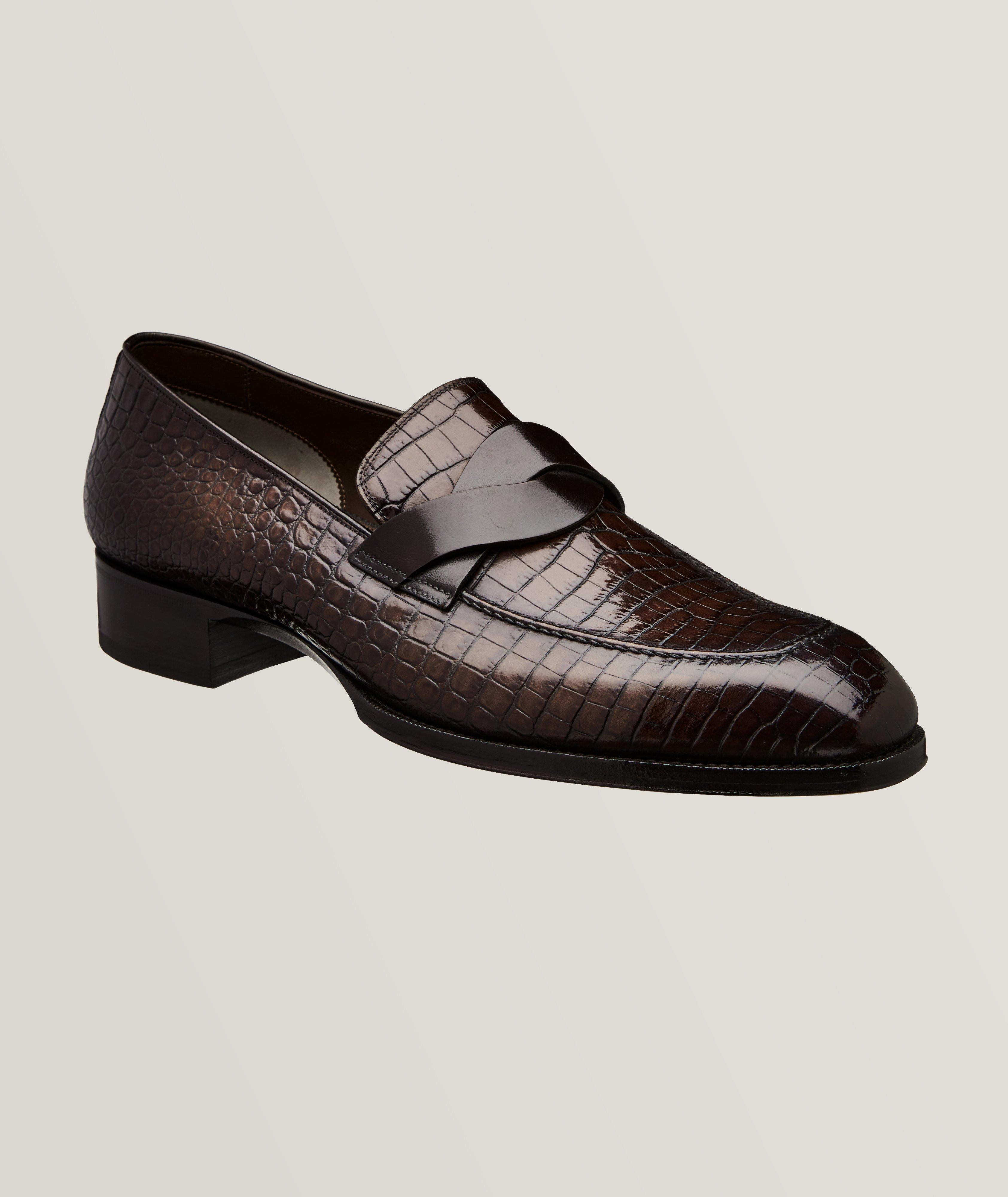 Elkan Twisted Band Alligator Embossed Leather Loafers image 0