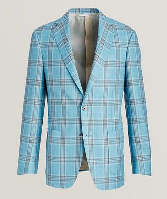 Samuelsohn Cosmo Wool-Silk-Linen Plaid Sport Jacket