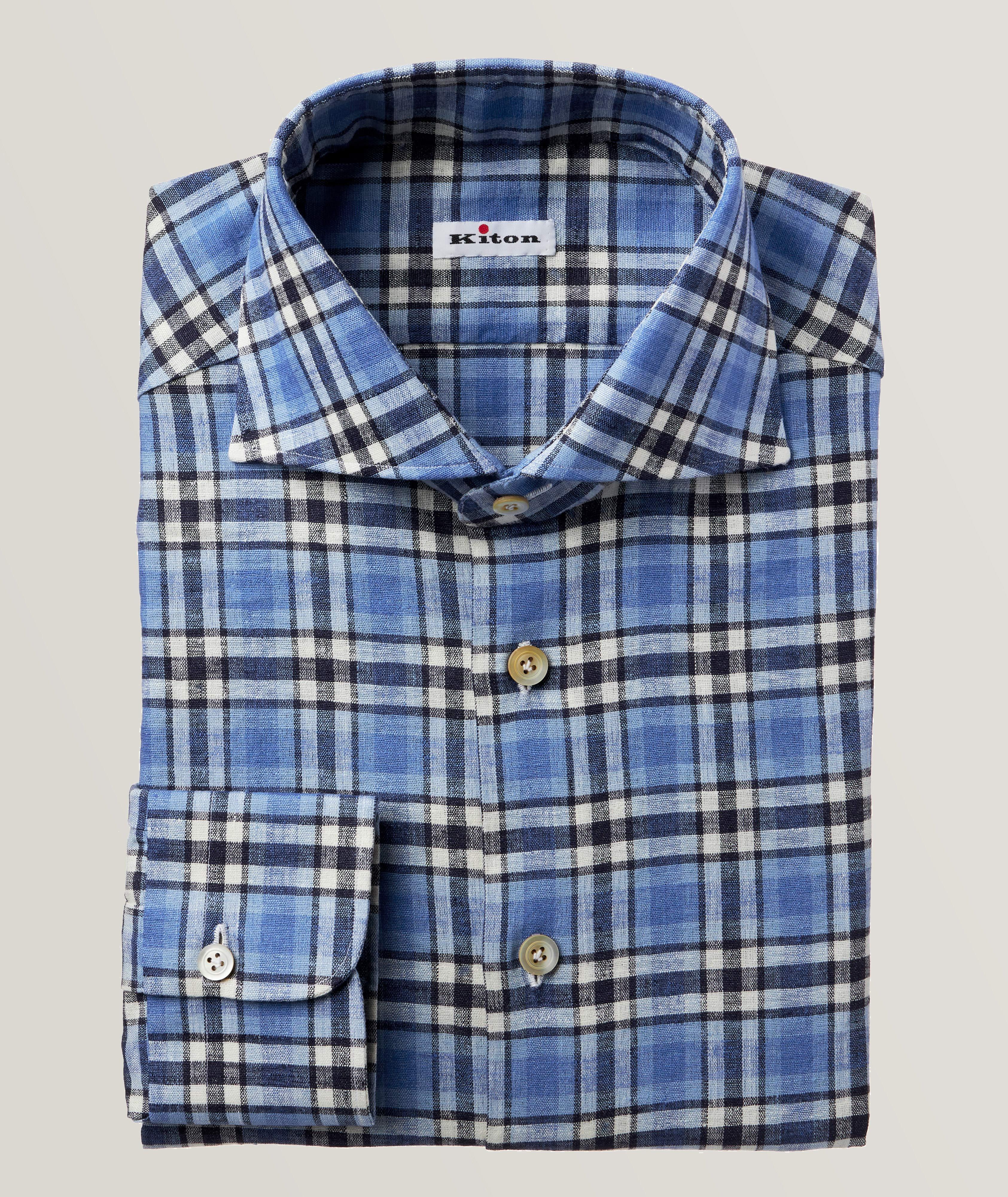 Chemise habillée en mélange de lin à carreaux image 0