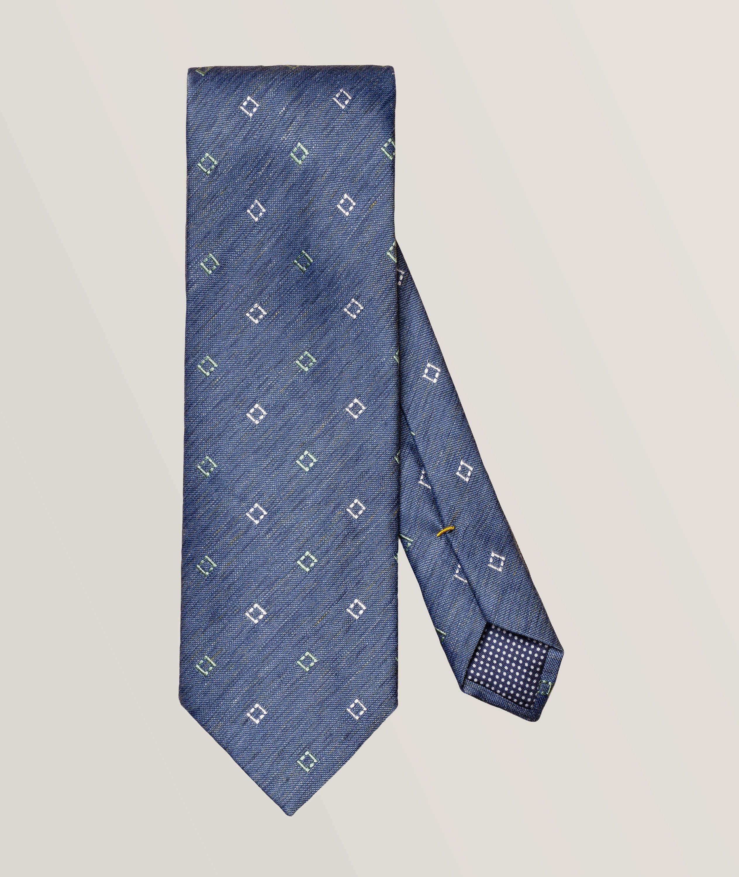 Cravate en soie et en lin à motif géométrique image 0