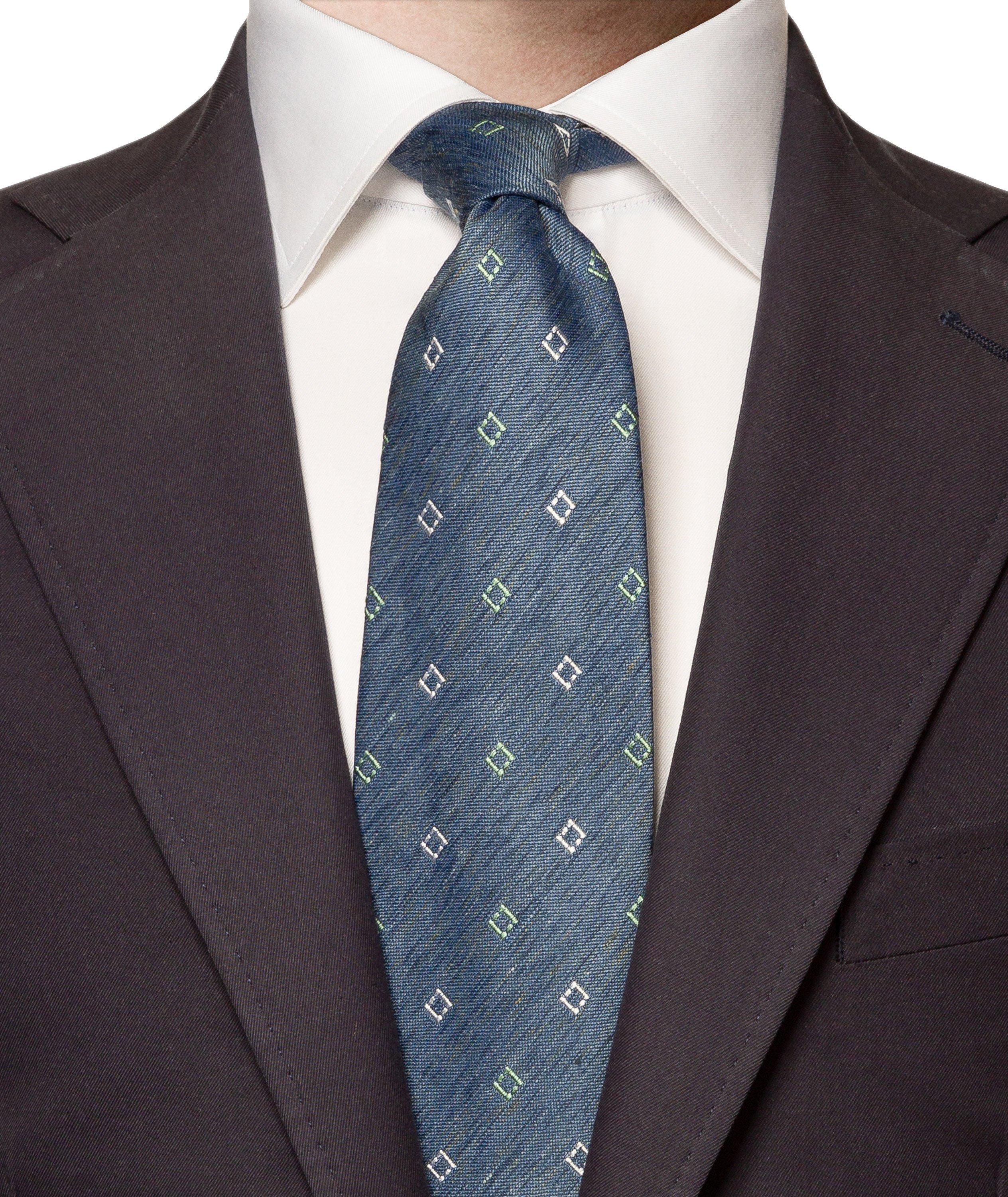 Cravate en soie et en lin à motif géométrique image 1