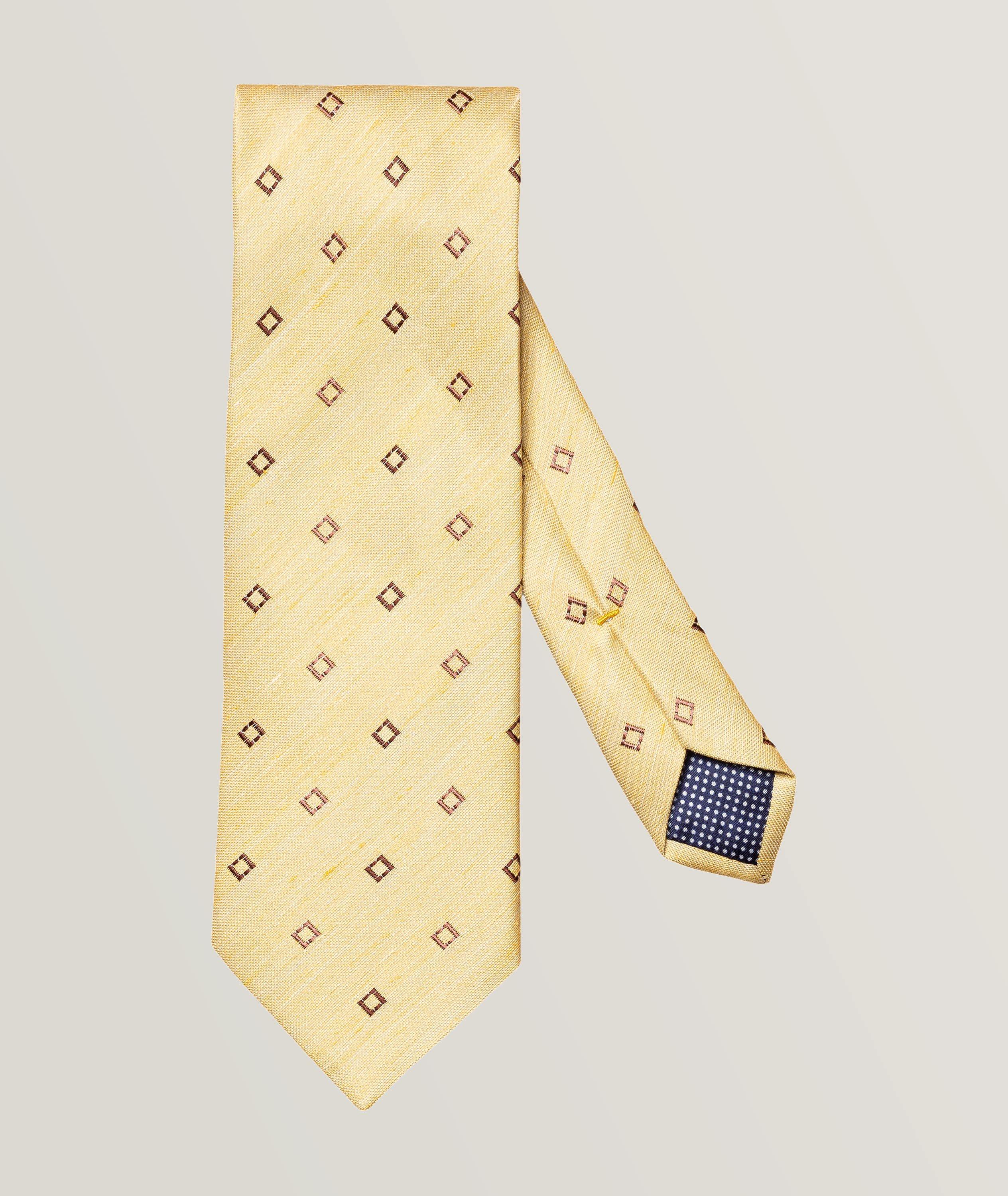 Cravate en soie et en lin à motif géométrique image 0