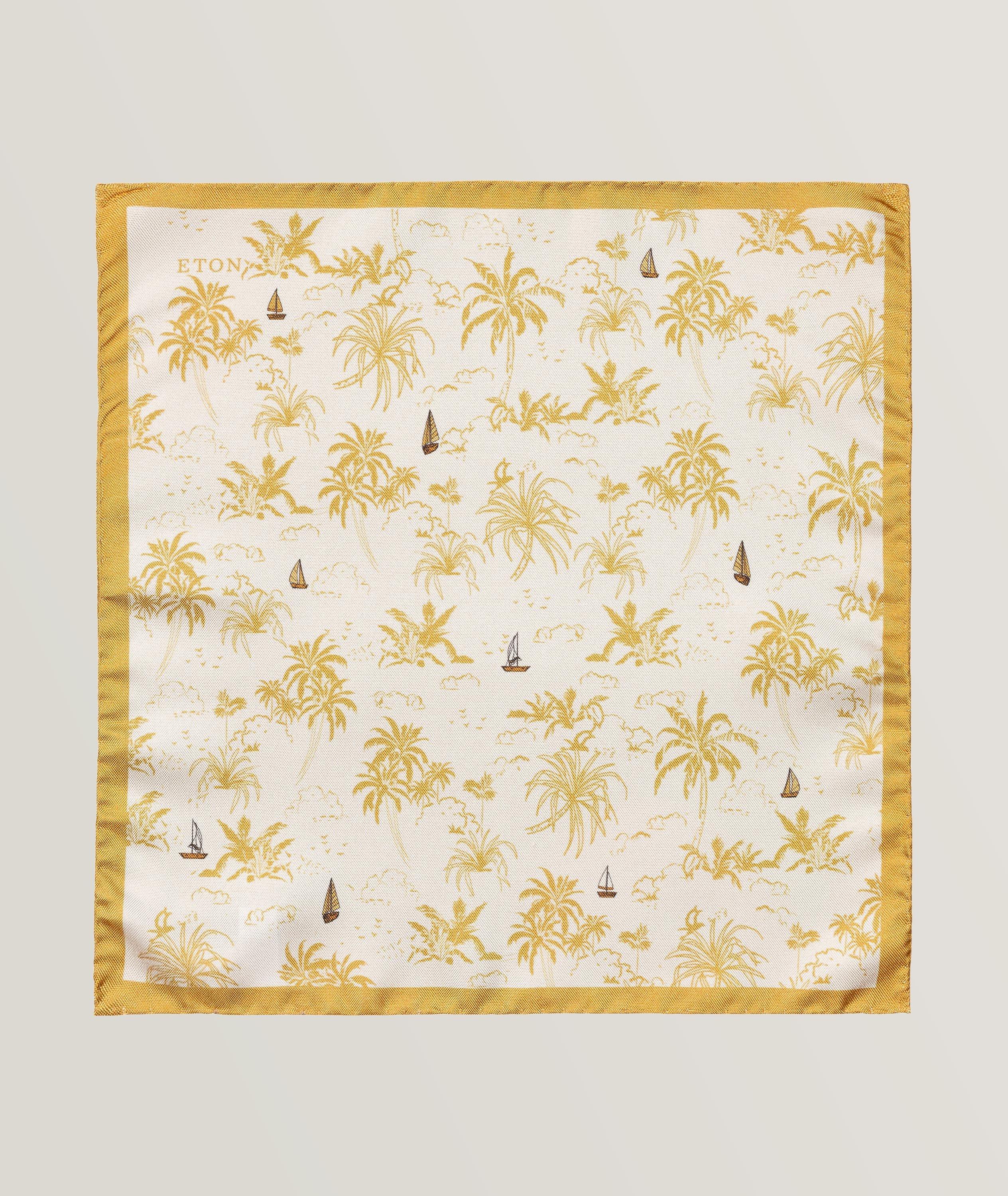 Double Faced Palm Tree And Sail Boat Pattern Silk Pocket Square image 0