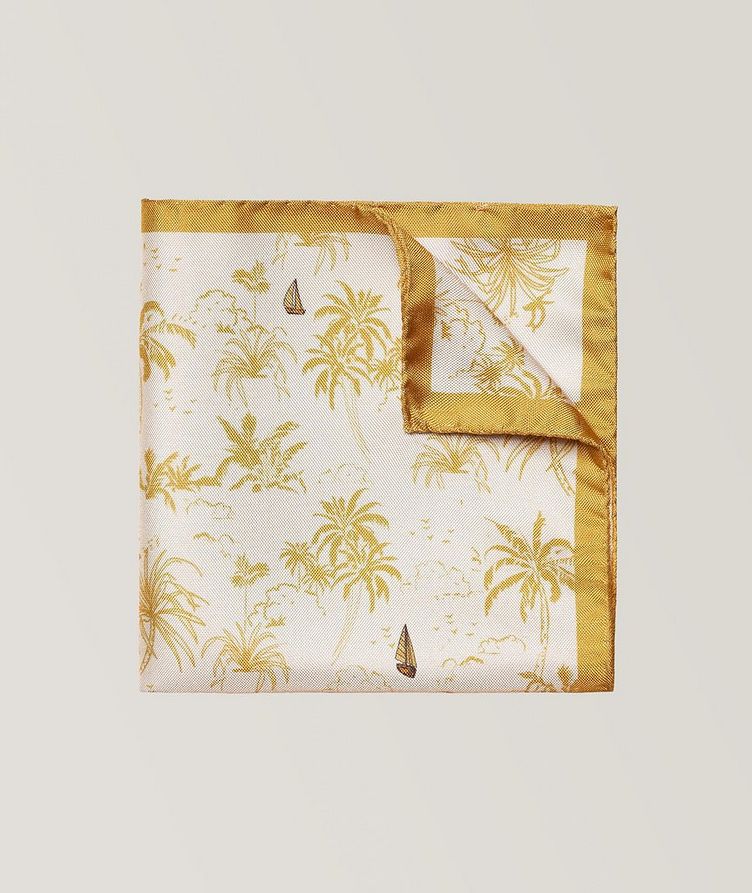Double Faced Palm Tree And Sail Boat Pattern Silk Pocket Square image 1