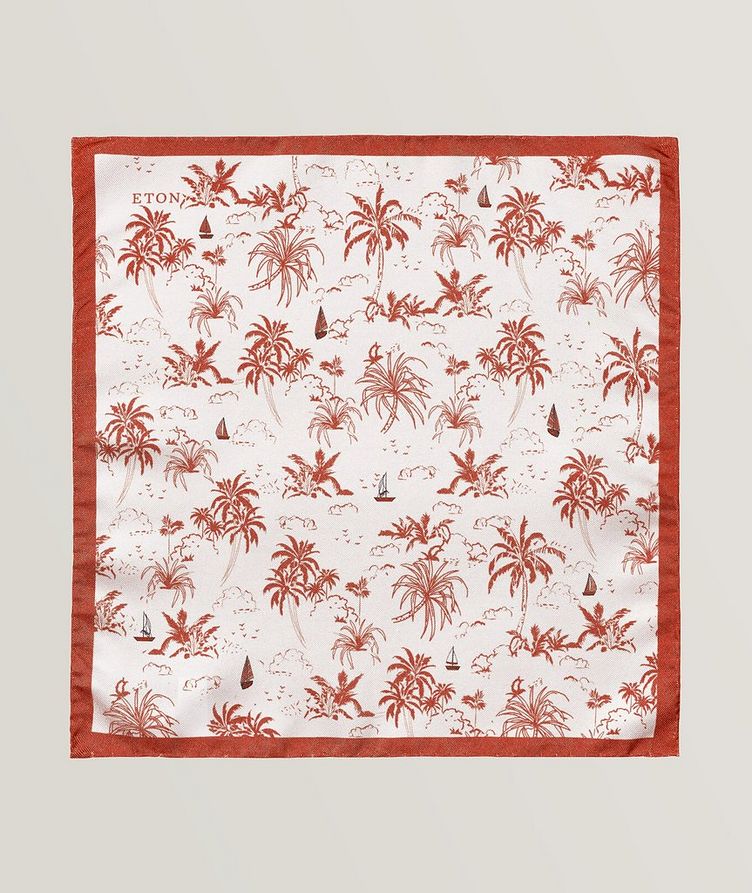 Double Faced Palm Tree & Sailboat Pattern Silk Pocket Square image 0
