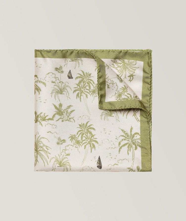 Double Faced Palm Tree & Sailboat Pattern Silk Pocket Square image 1