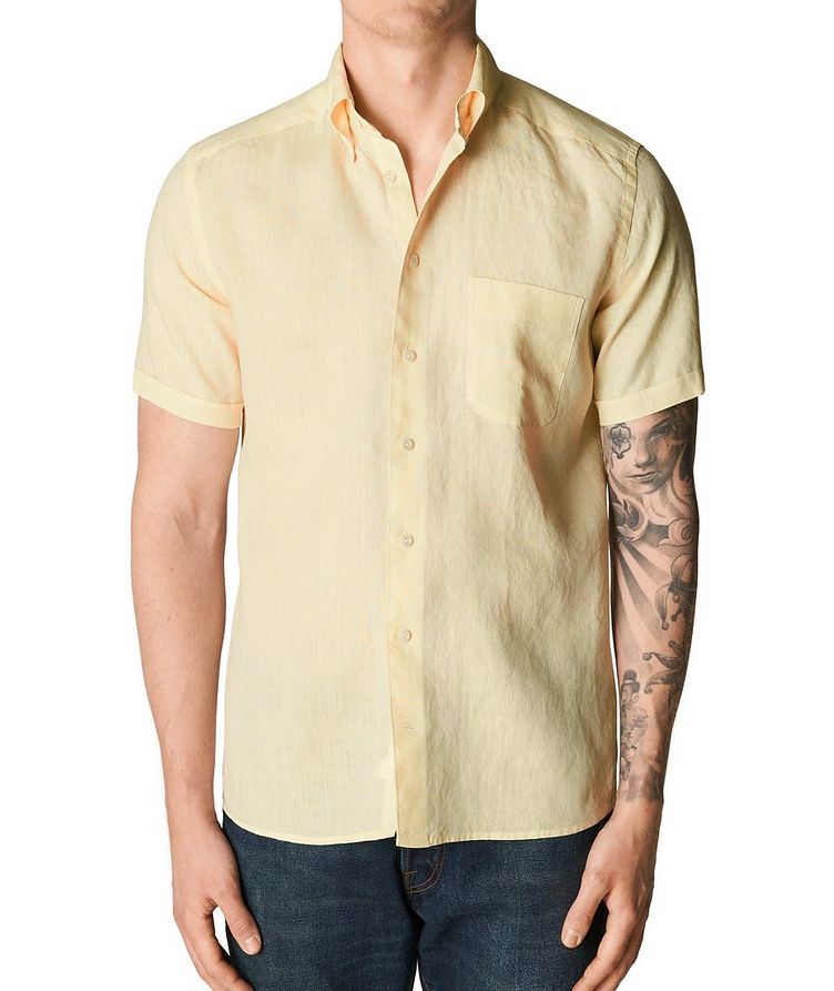 Slim-Fit Solid Linen Short Sleeve Shirt image 1