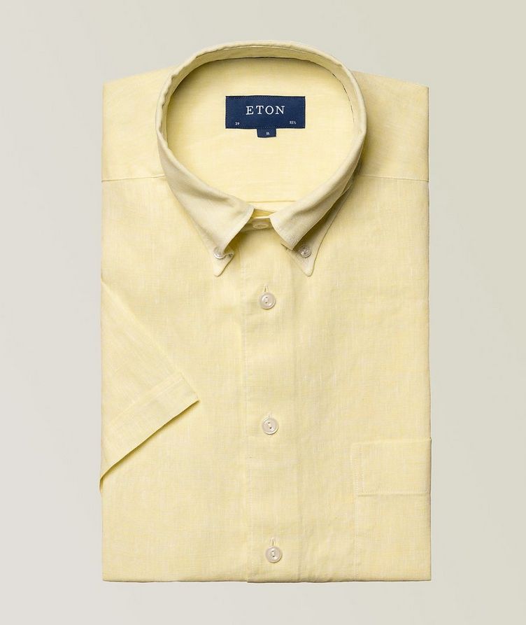Slim-Fit Solid Linen Short Sleeve Shirt image 0