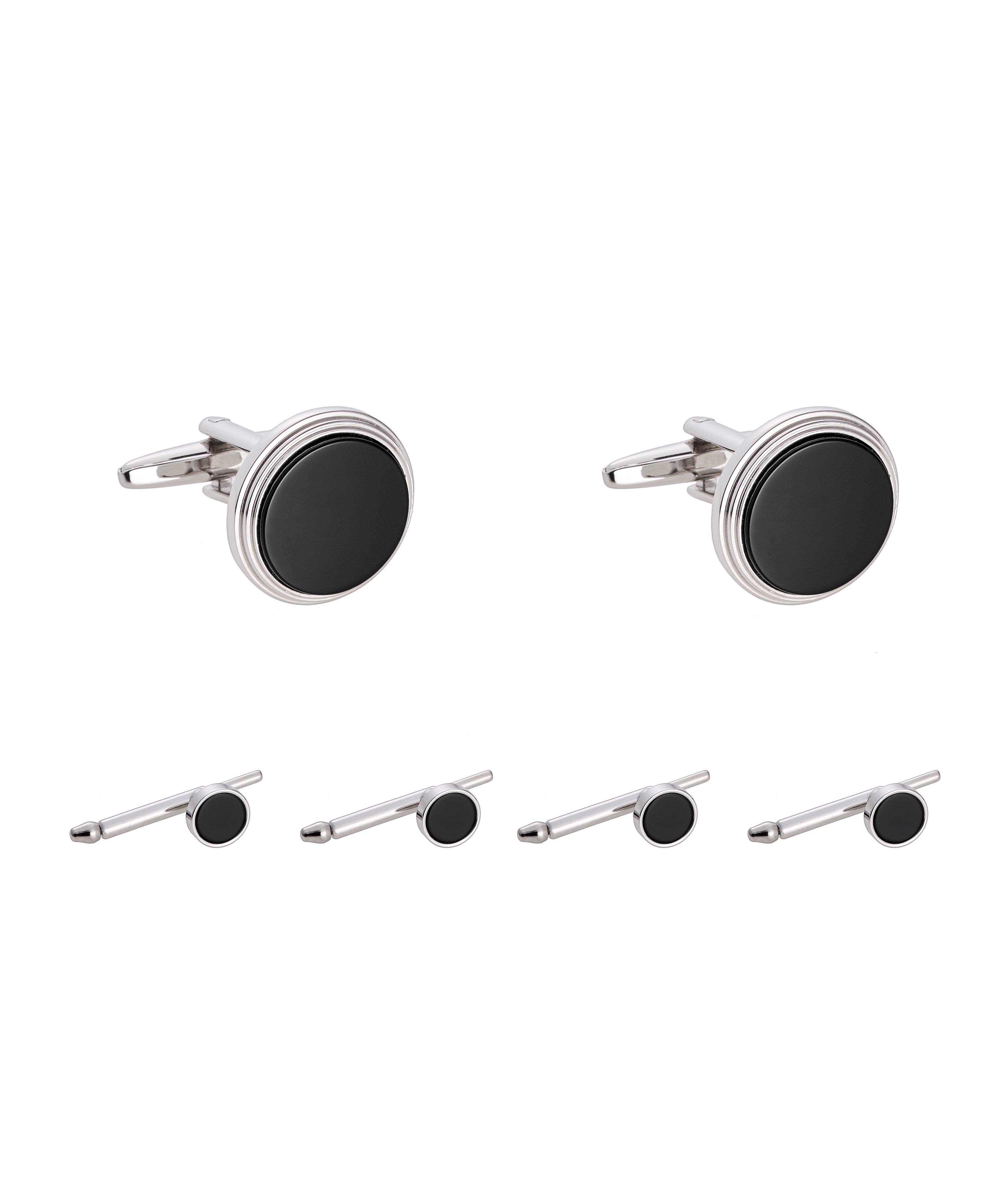 Ensemble, boutons de manchette et de chemise ronds à détail en onyx image 0