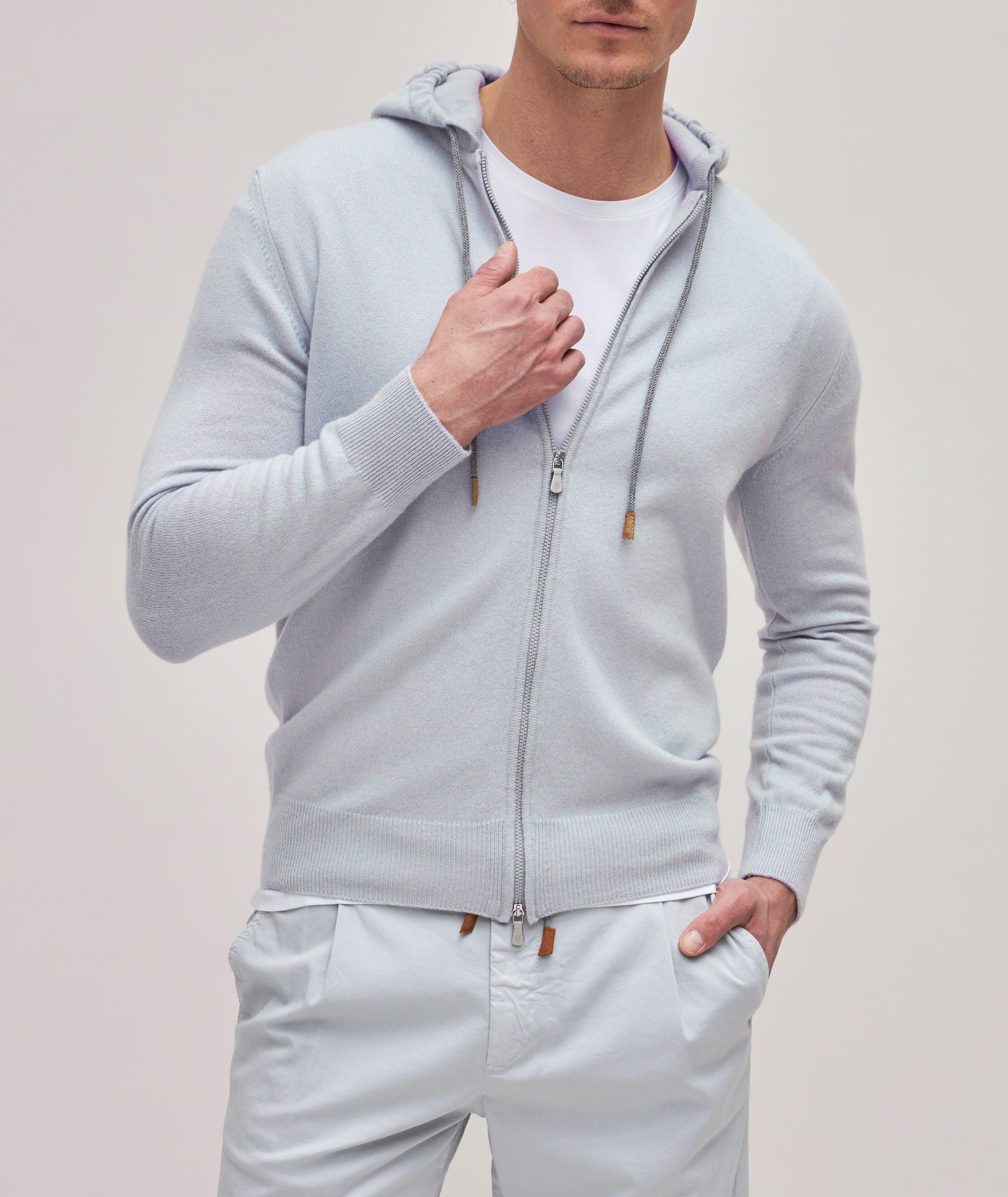 Full-Zip Cashmere Drawstring Hooded Sweater