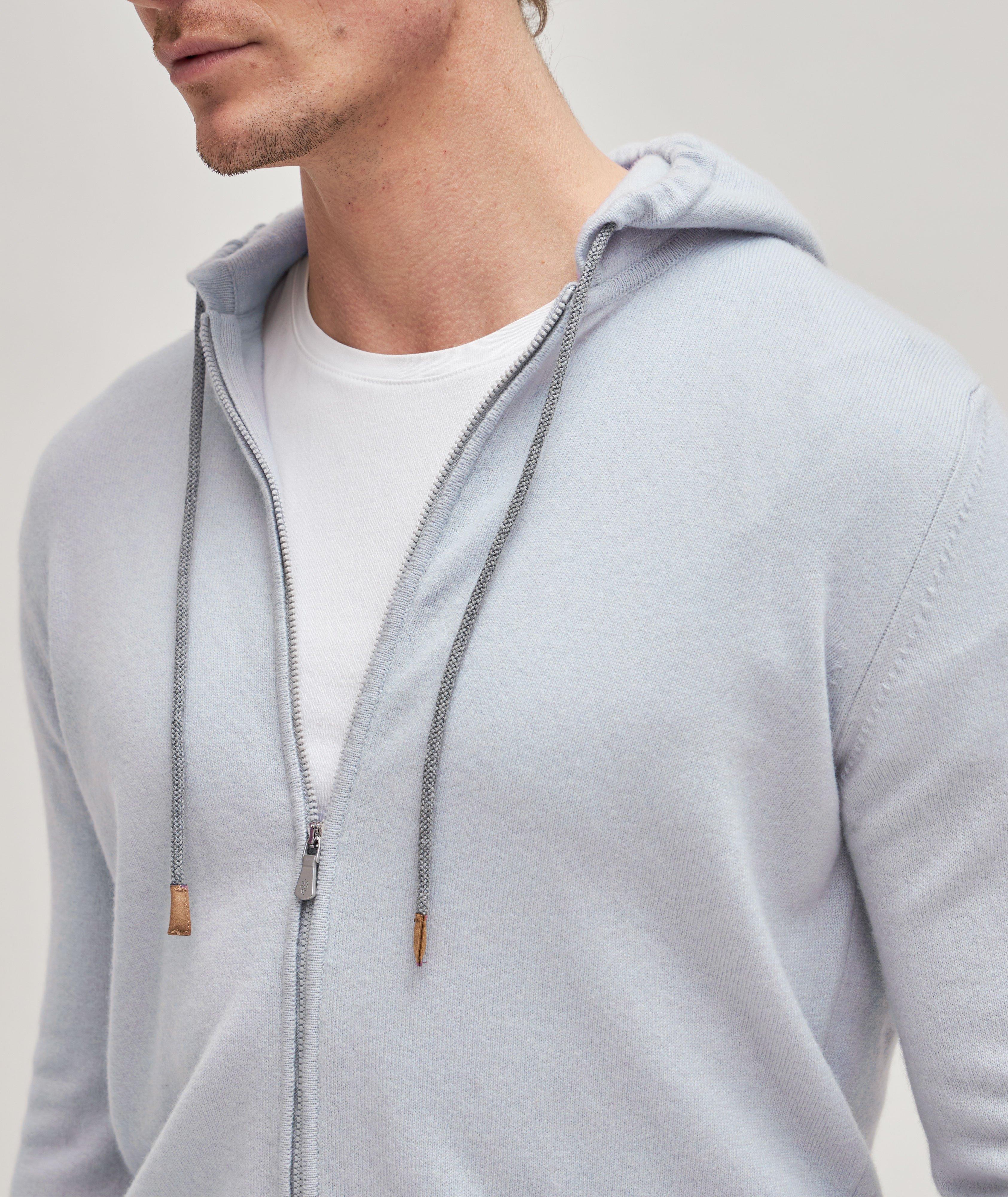 Full-Zip Cashmere Drawstring Hooded Sweater