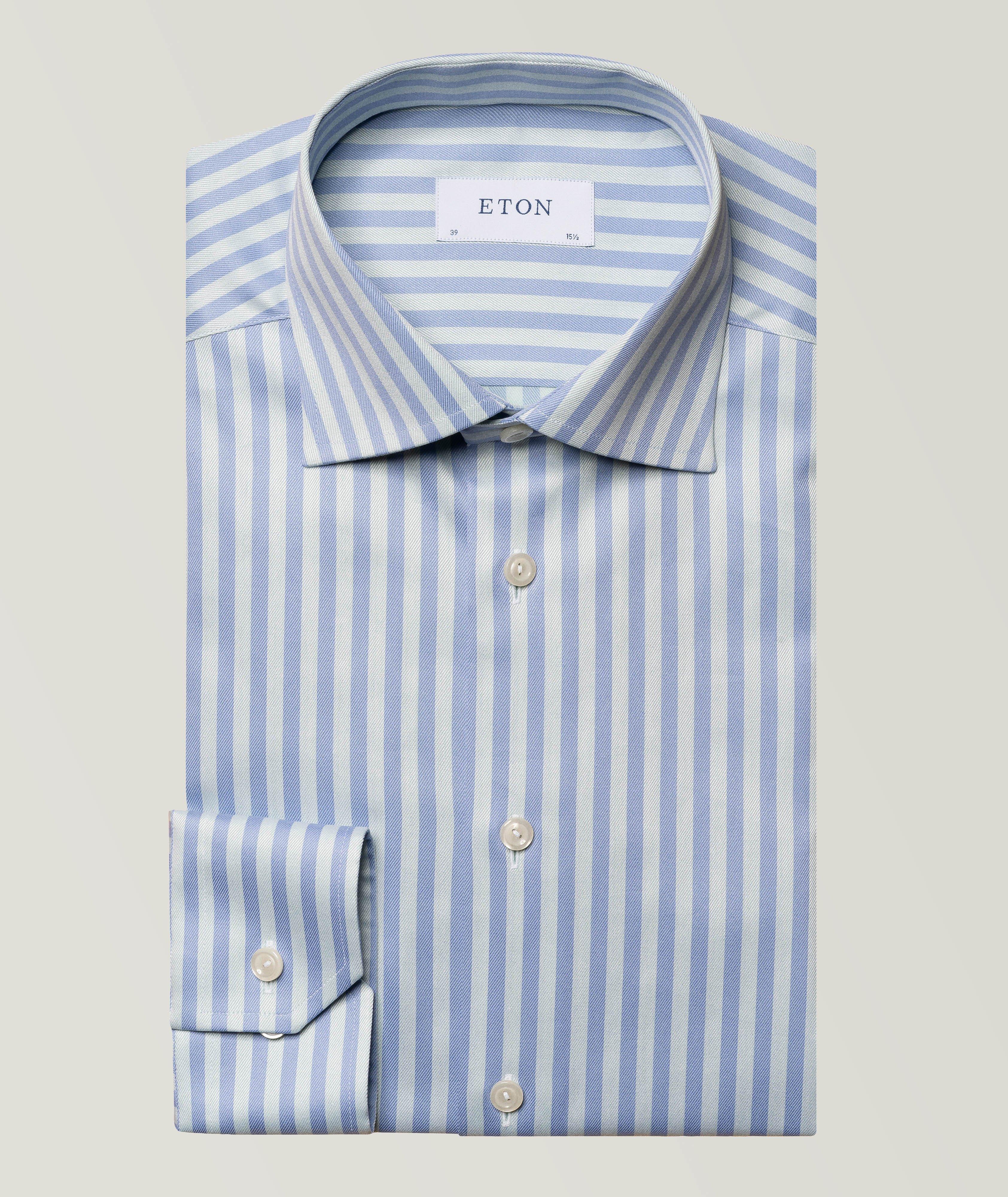 White & Blue Lines Mens Slim Fit Designer Dress Shirt - tailored