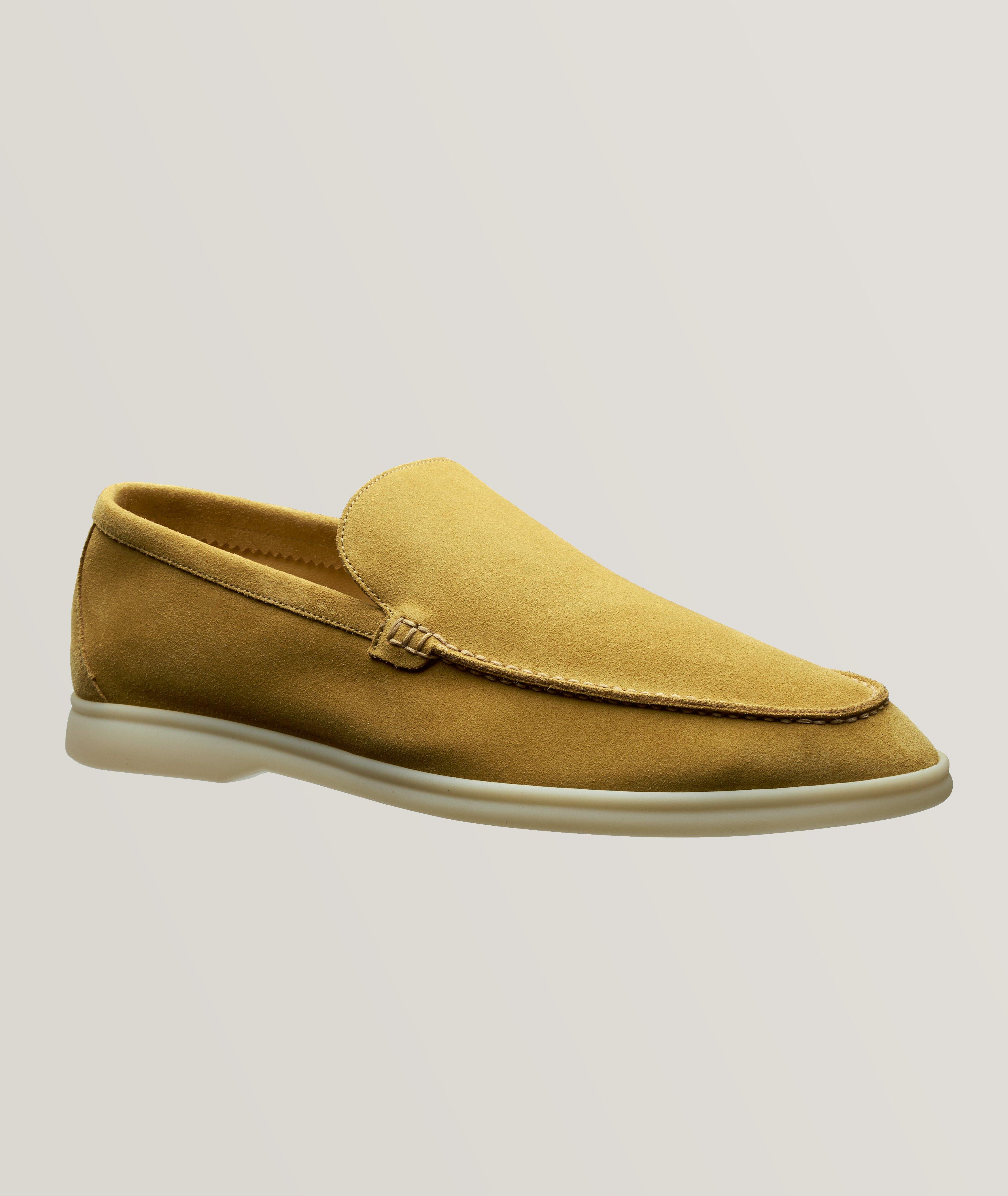 Gold store suede loafers