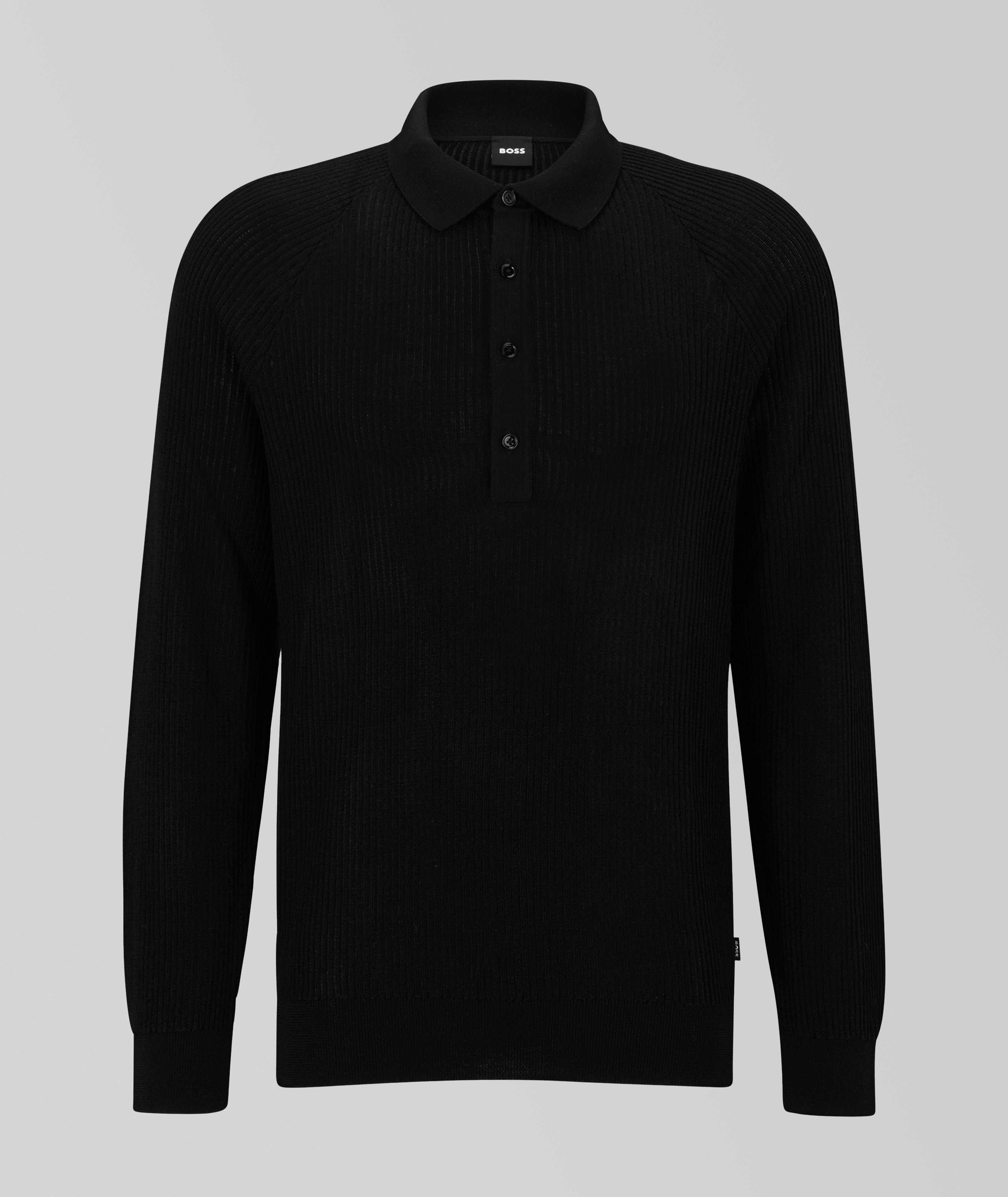 Slim-Fit Wool-Blend Ribbed Polo Sweater image 0