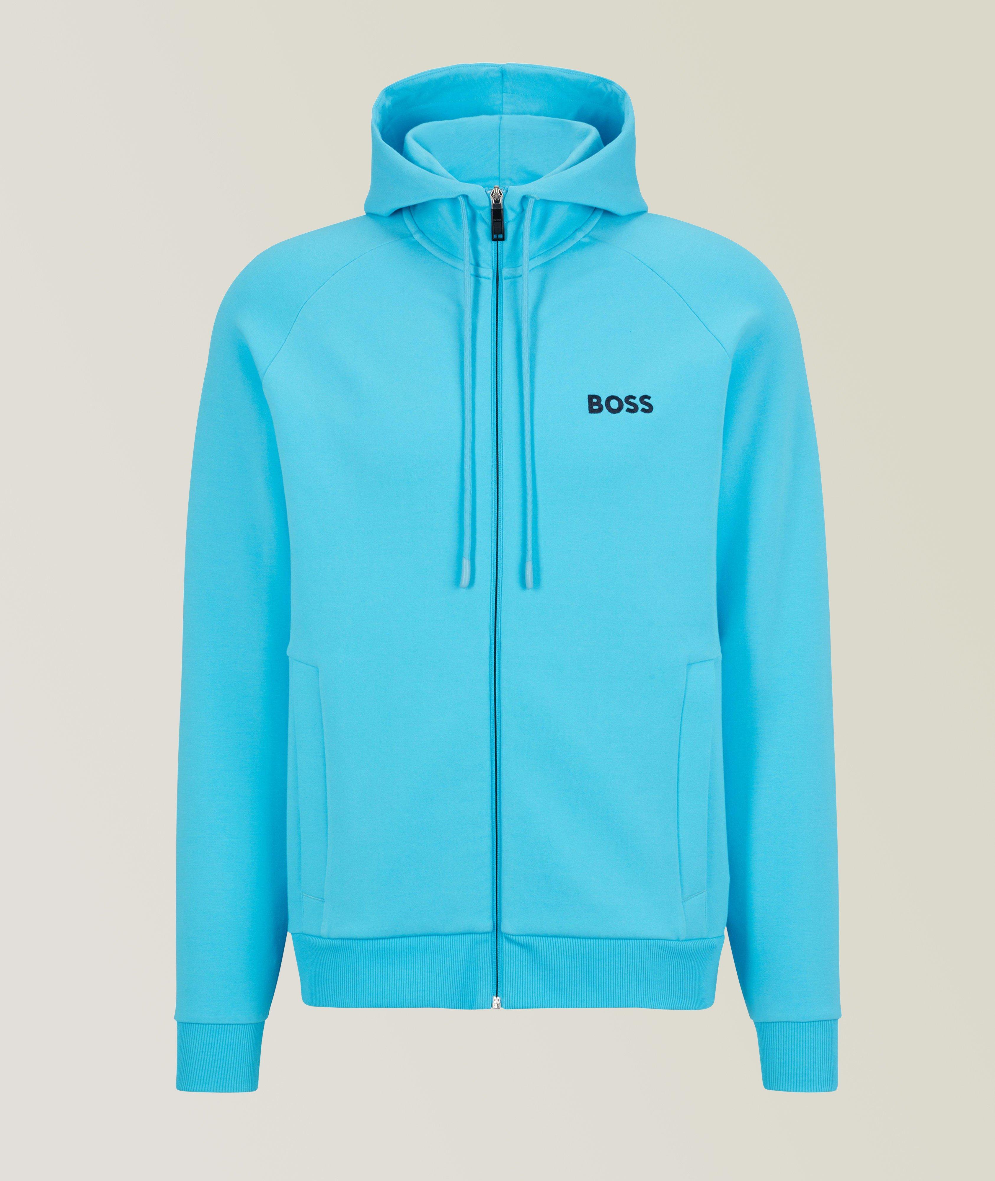 Cotton-Blend Zip-Up Logo Hooded Sweater image 0