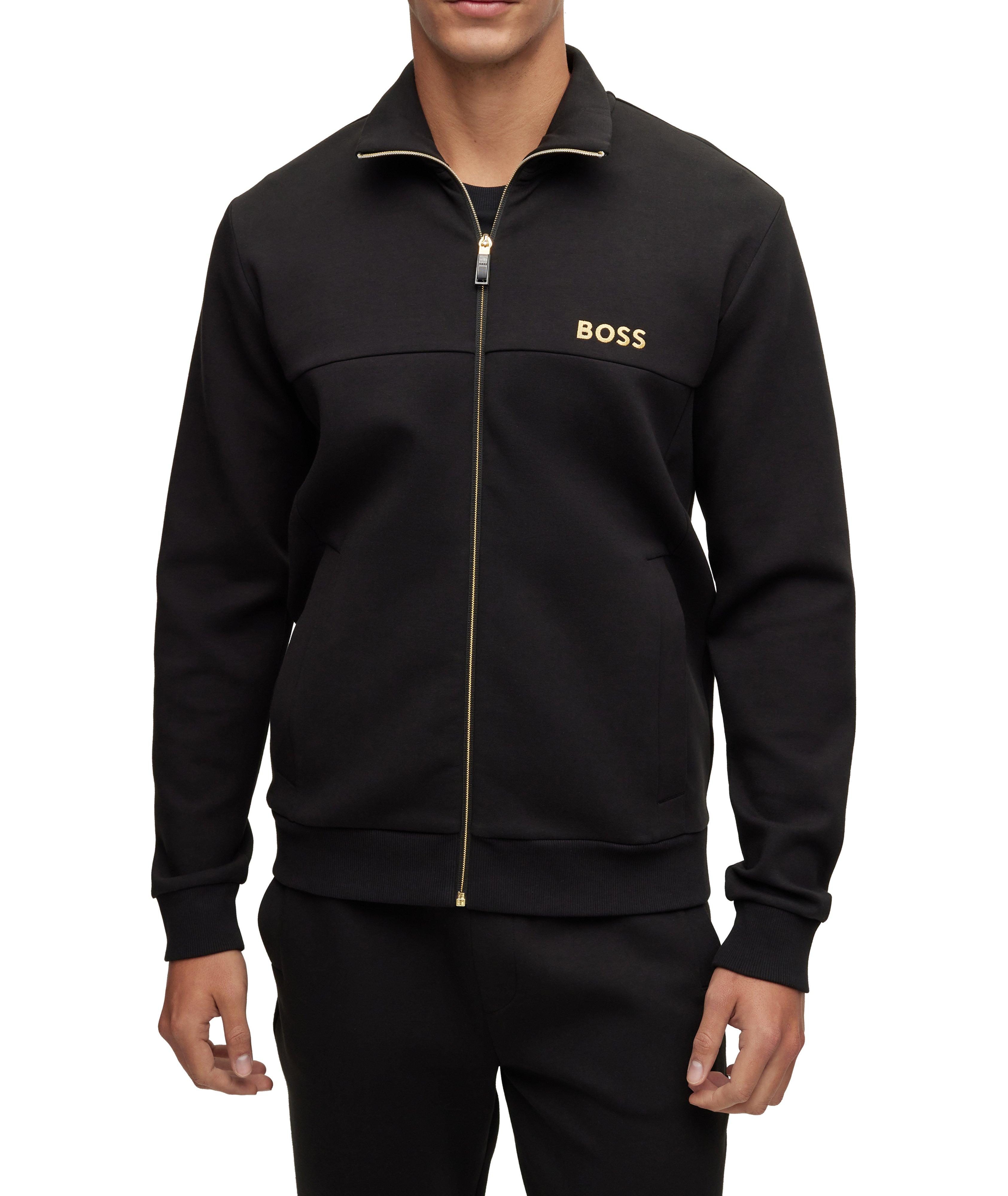 Cotton-Blend Zip-Up Embroidered Logo Sweater image 1