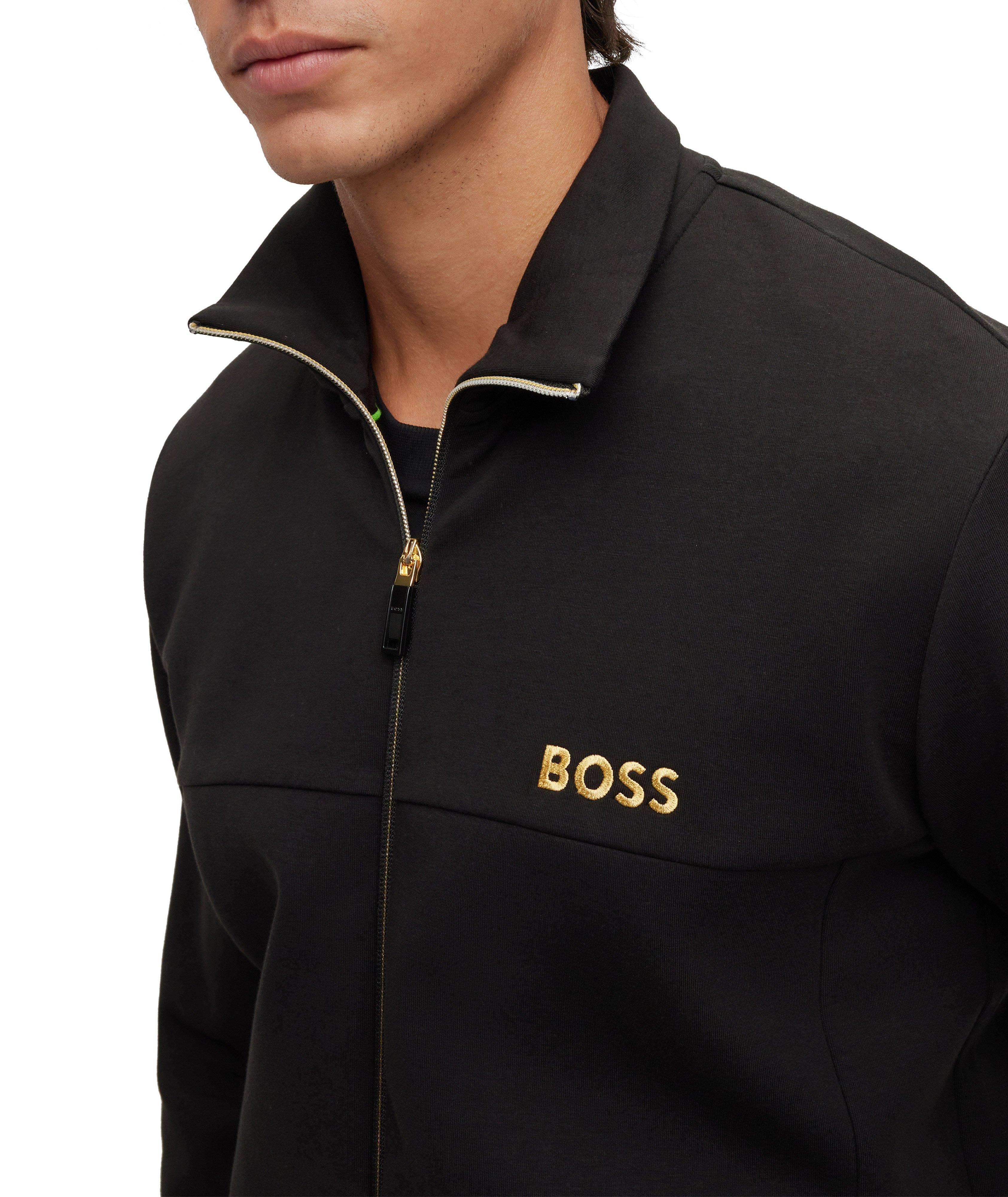 Cotton-Blend Zip-Up Embroidered Logo Sweater image 3