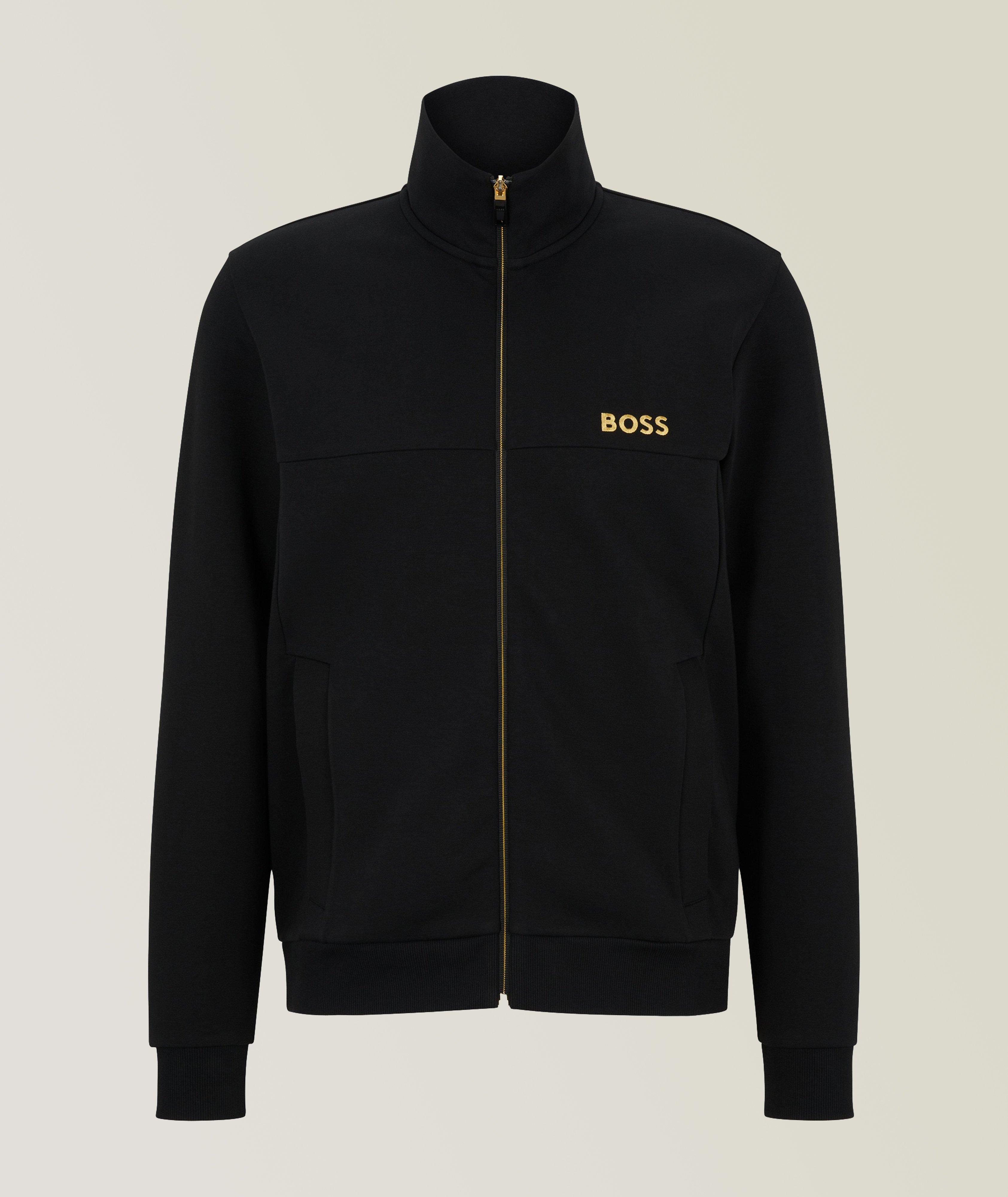 Cotton-Blend Zip-Up Embroidered Logo Sweater image 0