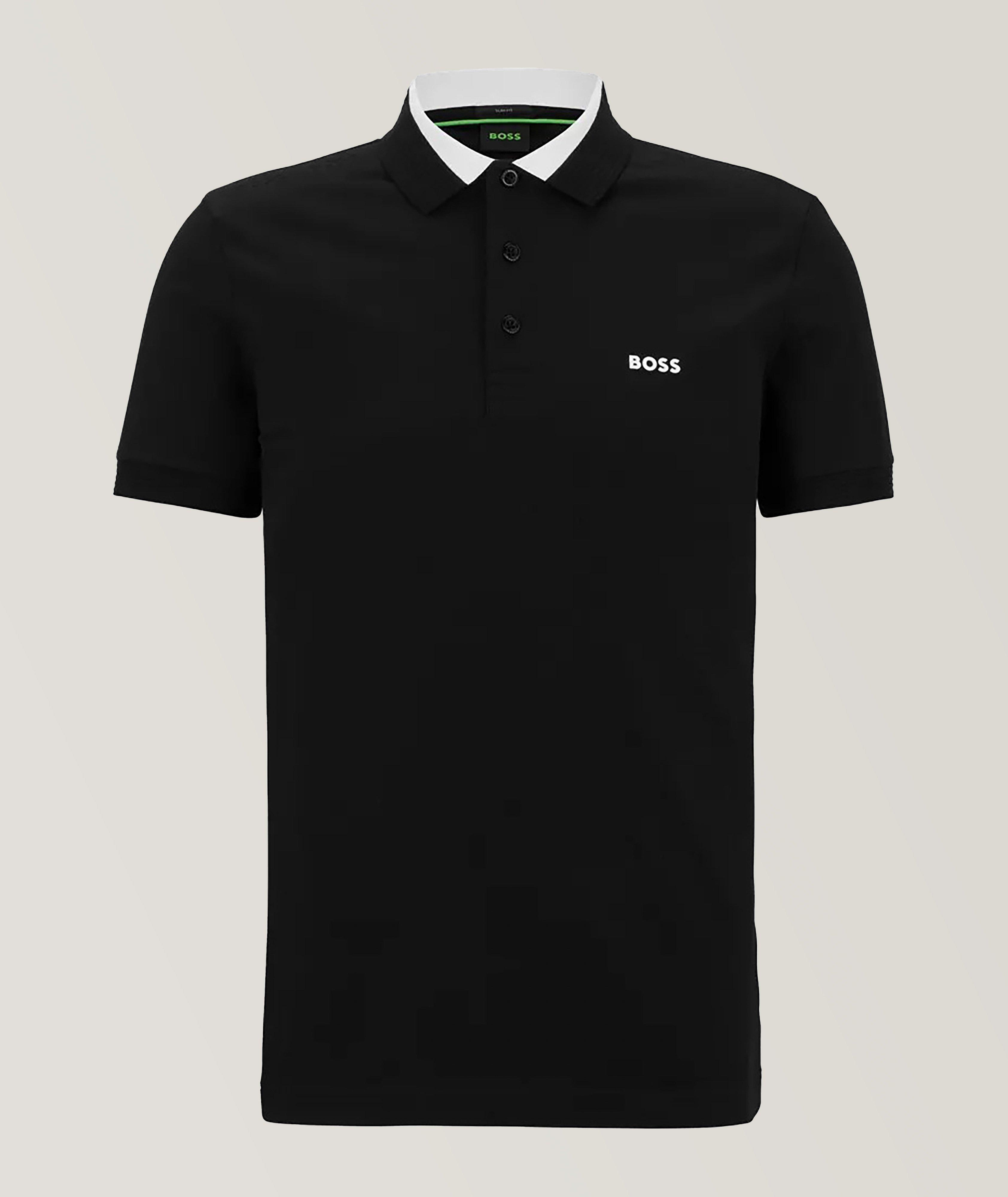 Polo en coton extensible avec logo de coupe amincie image 0