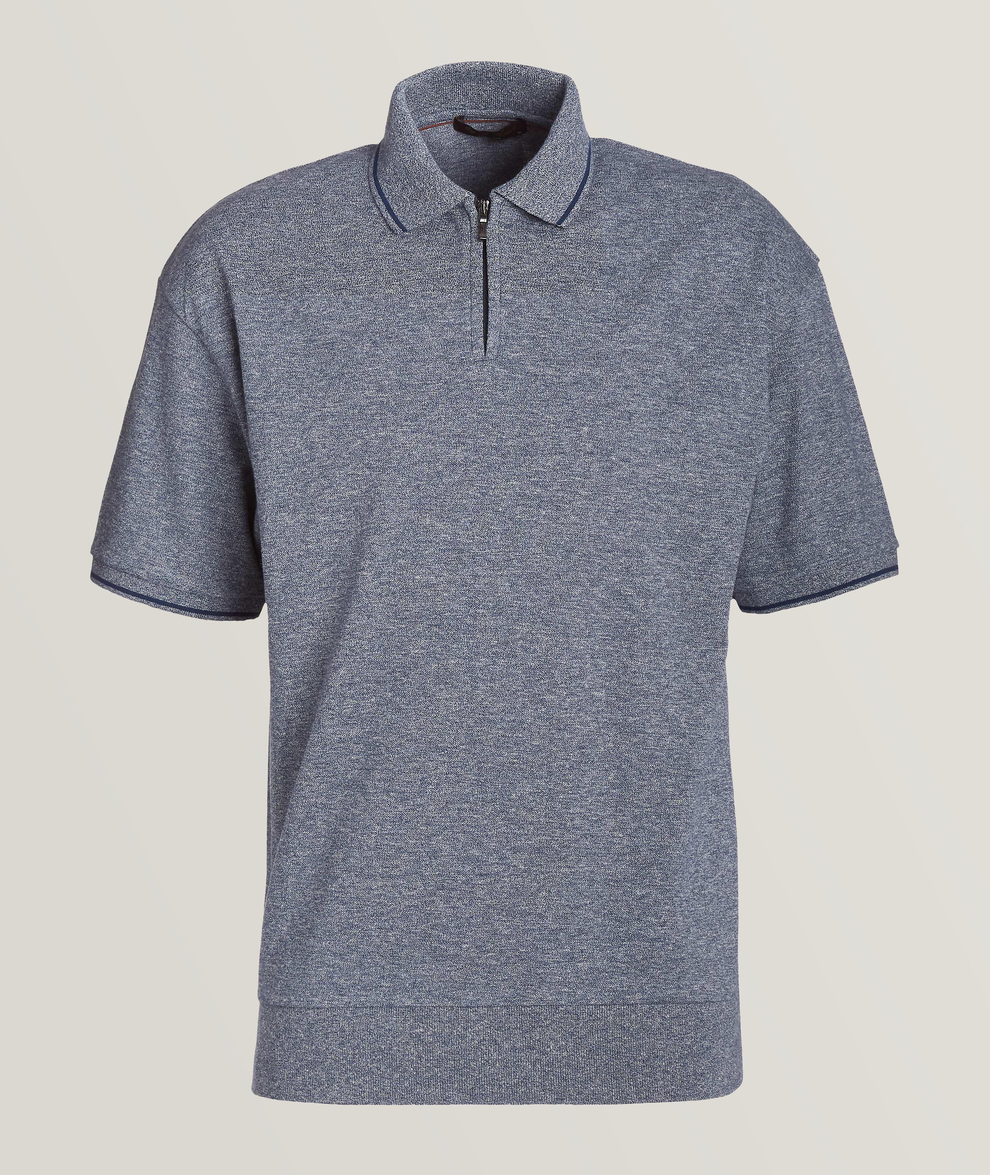 Short-Sleeve Cotton-Linen Zip Polo  image 0
