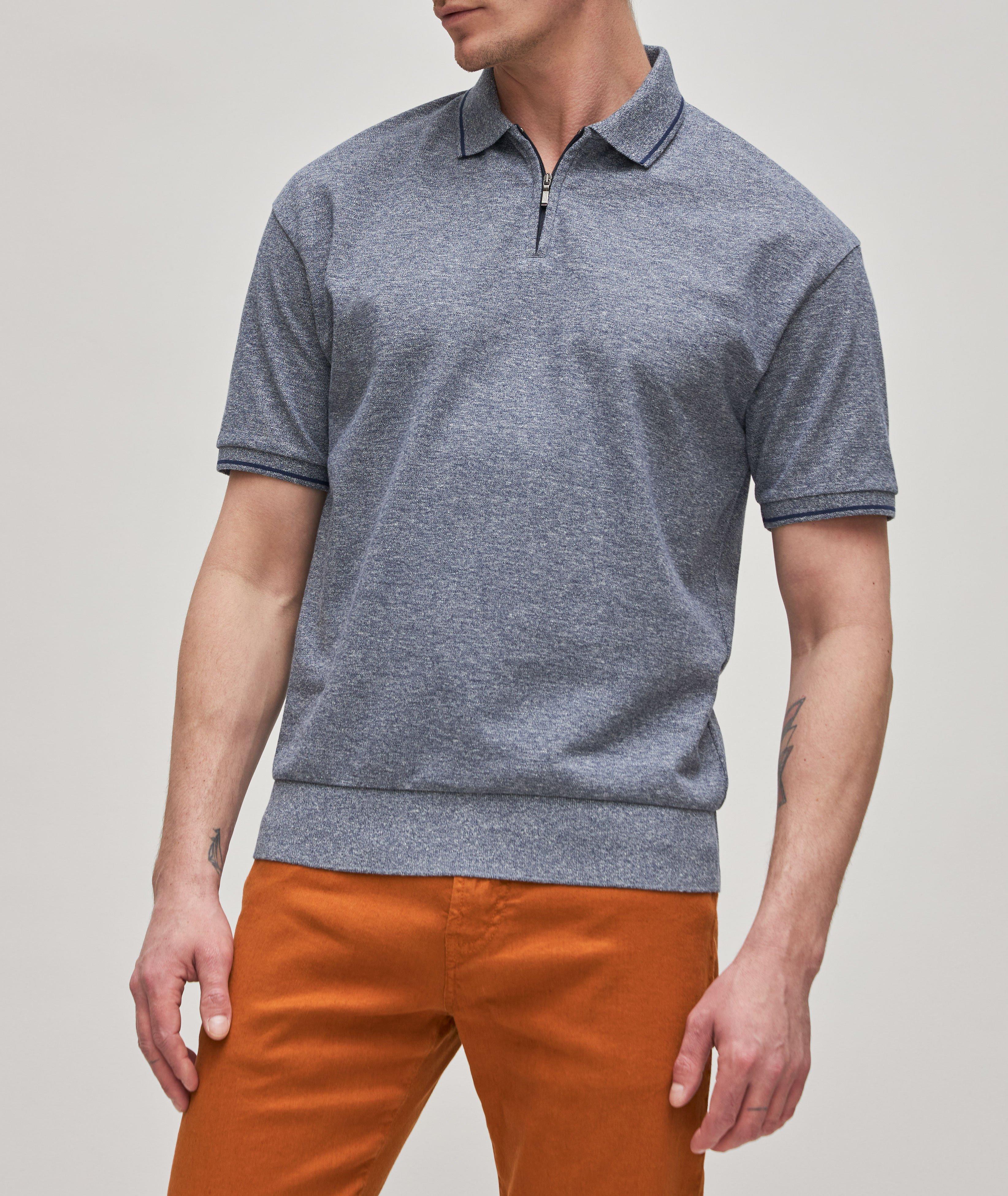 Short-Sleeve Cotton-Linen Zip Polo  image 2