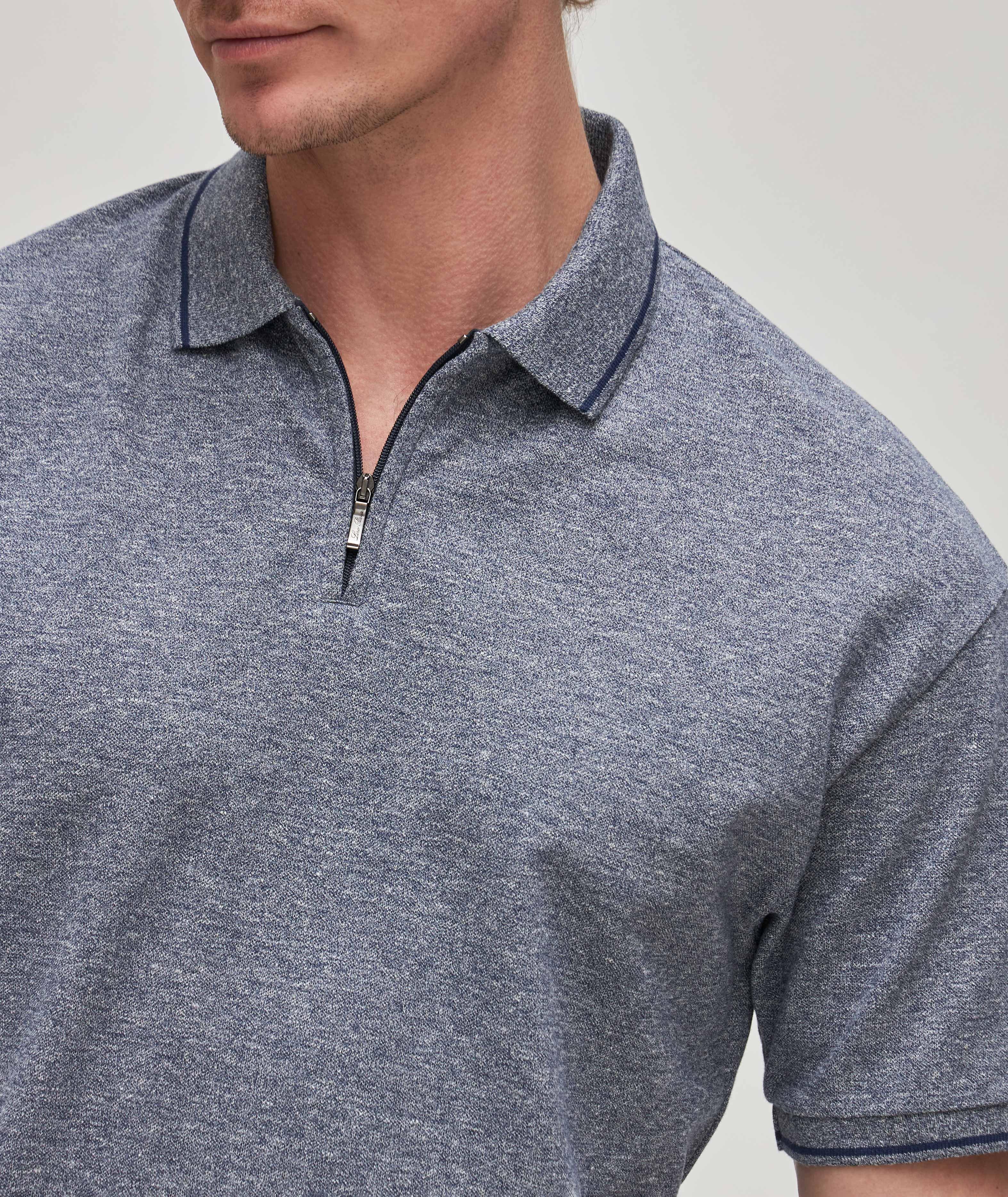Short-Sleeve Cotton-Linen Zip Polo  image 4
