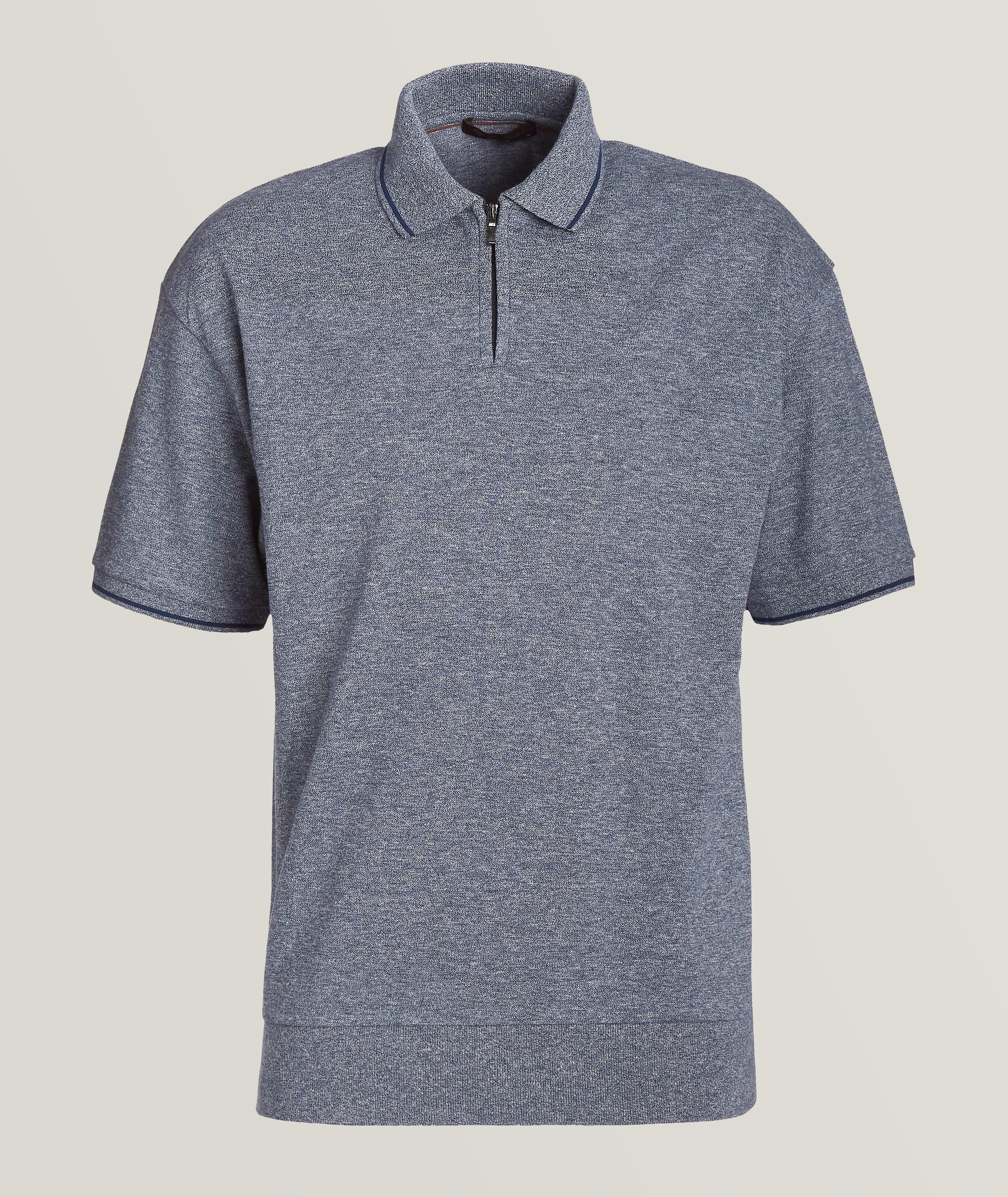 Short-Sleeve Cotton-Linen Zip Polo  image 0
