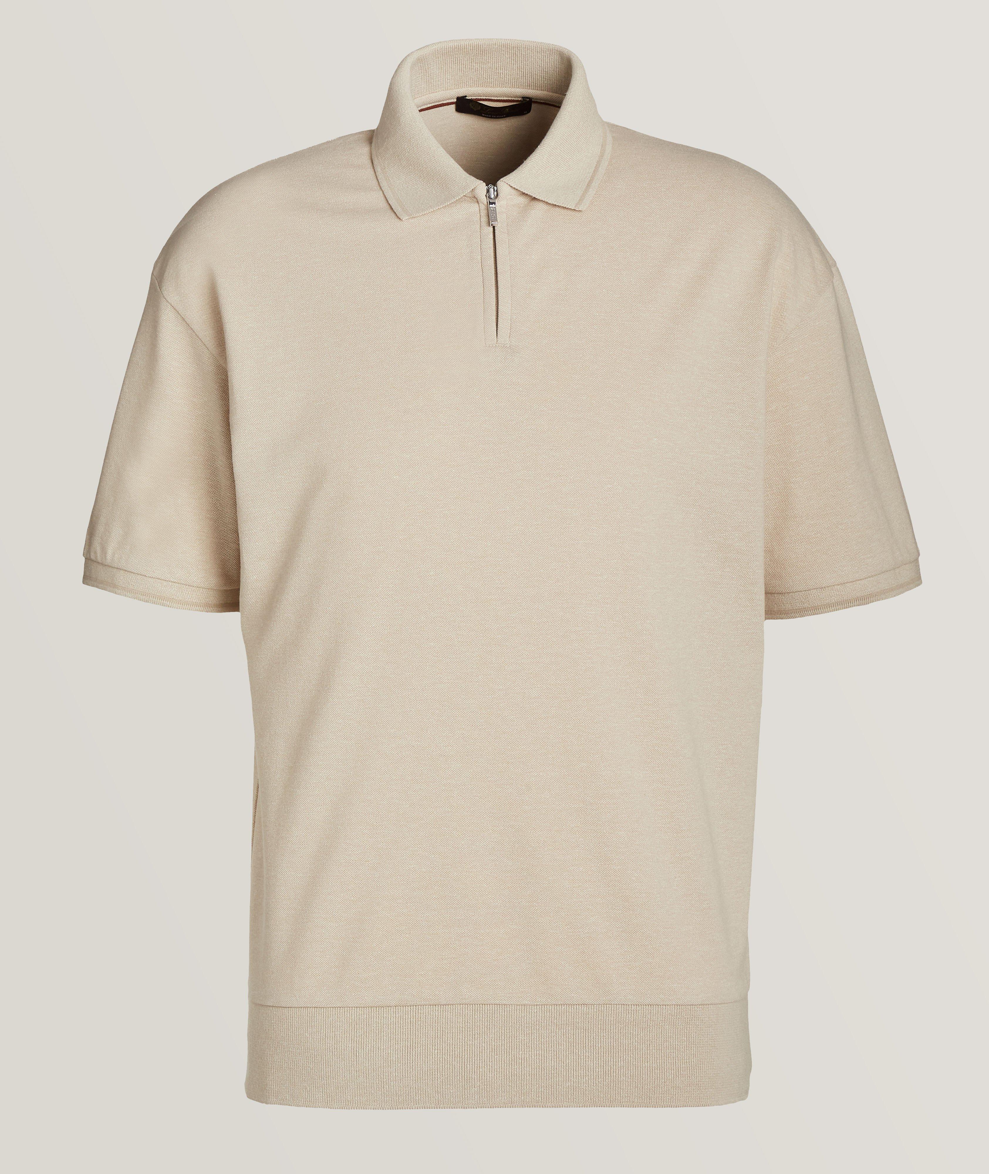 Short-Sleeve Cotton-Linen Zip Polo  image 0