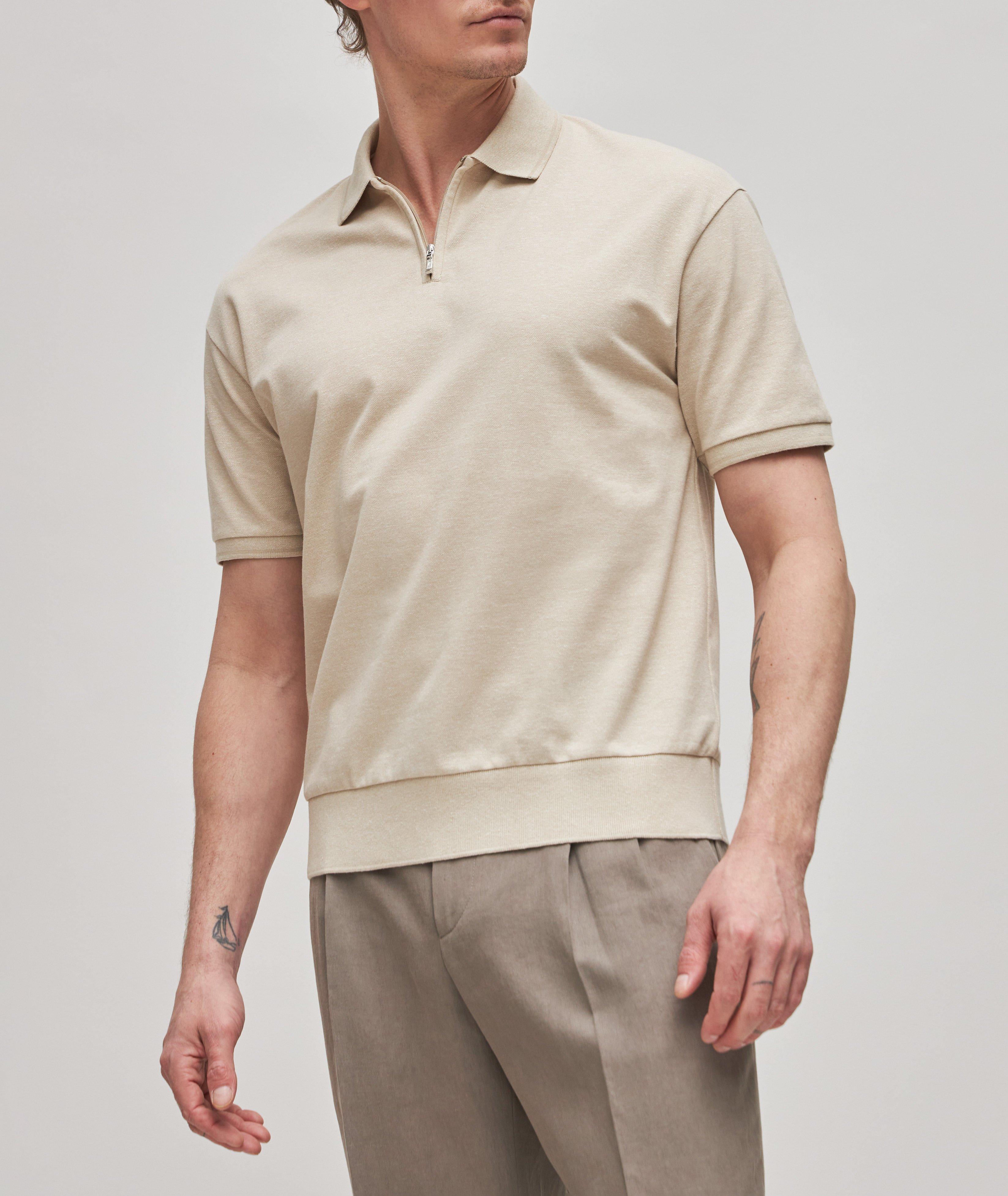 Short-Sleeve Cotton-Linen Zip Polo  image 2