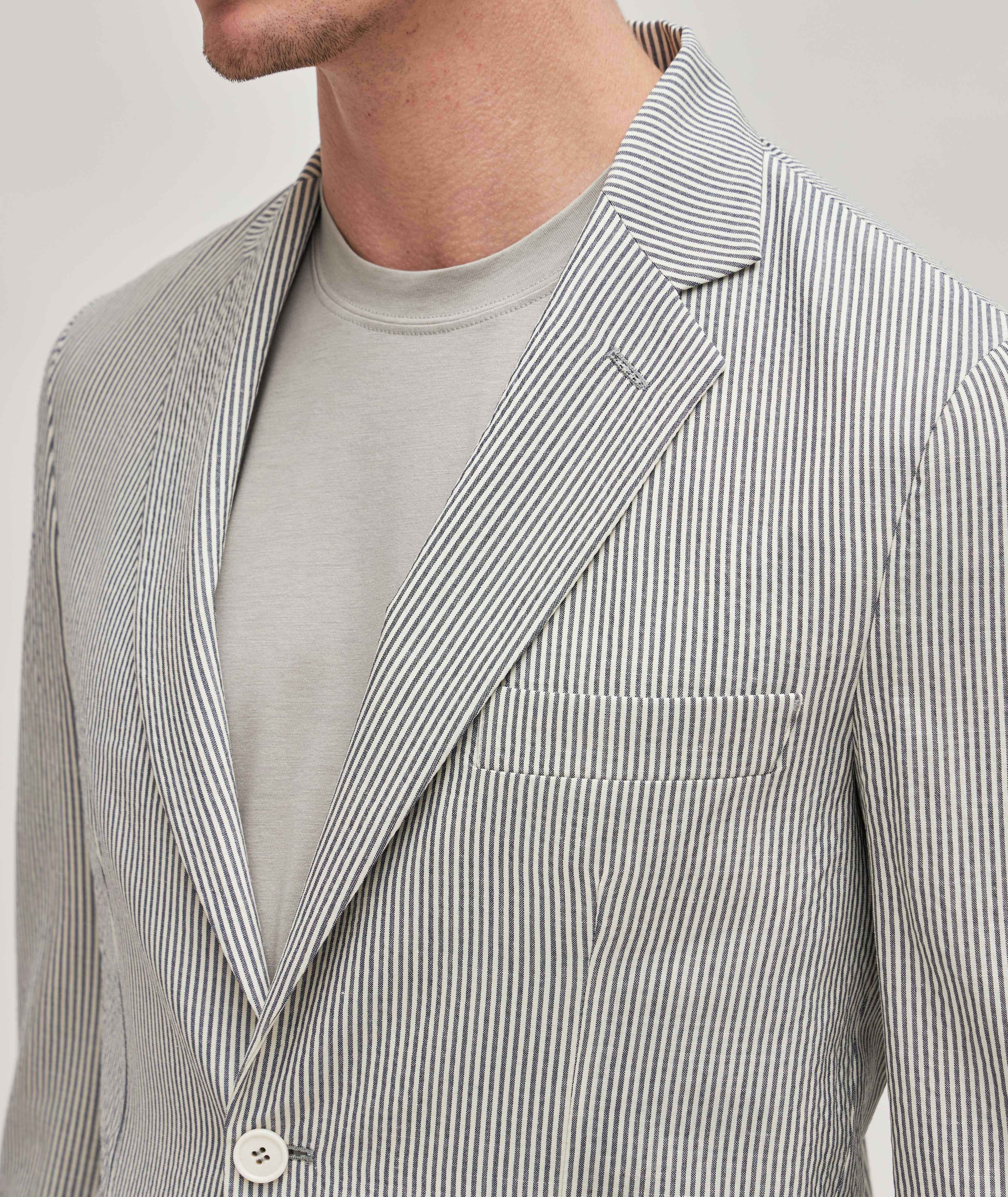 Blazer Rayé Seersucker FREE PEOPLE Taille 4 - Coton, Bleu Rayé, Doublé, Neuf Avec étiquettes (prix D'origine $128)