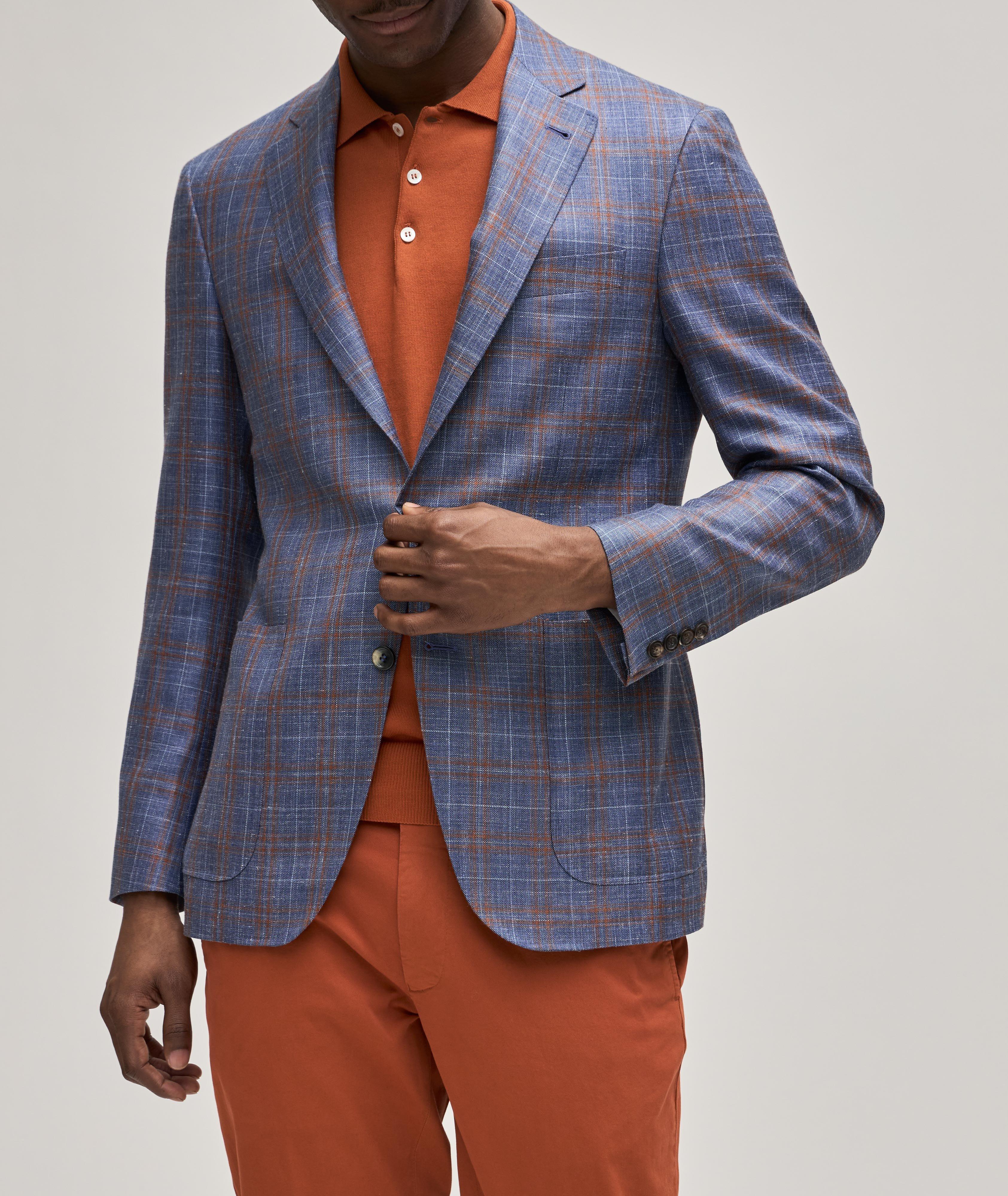 Kei Wool-Silk-Linen Melange Plaid Sports Jacket image 2