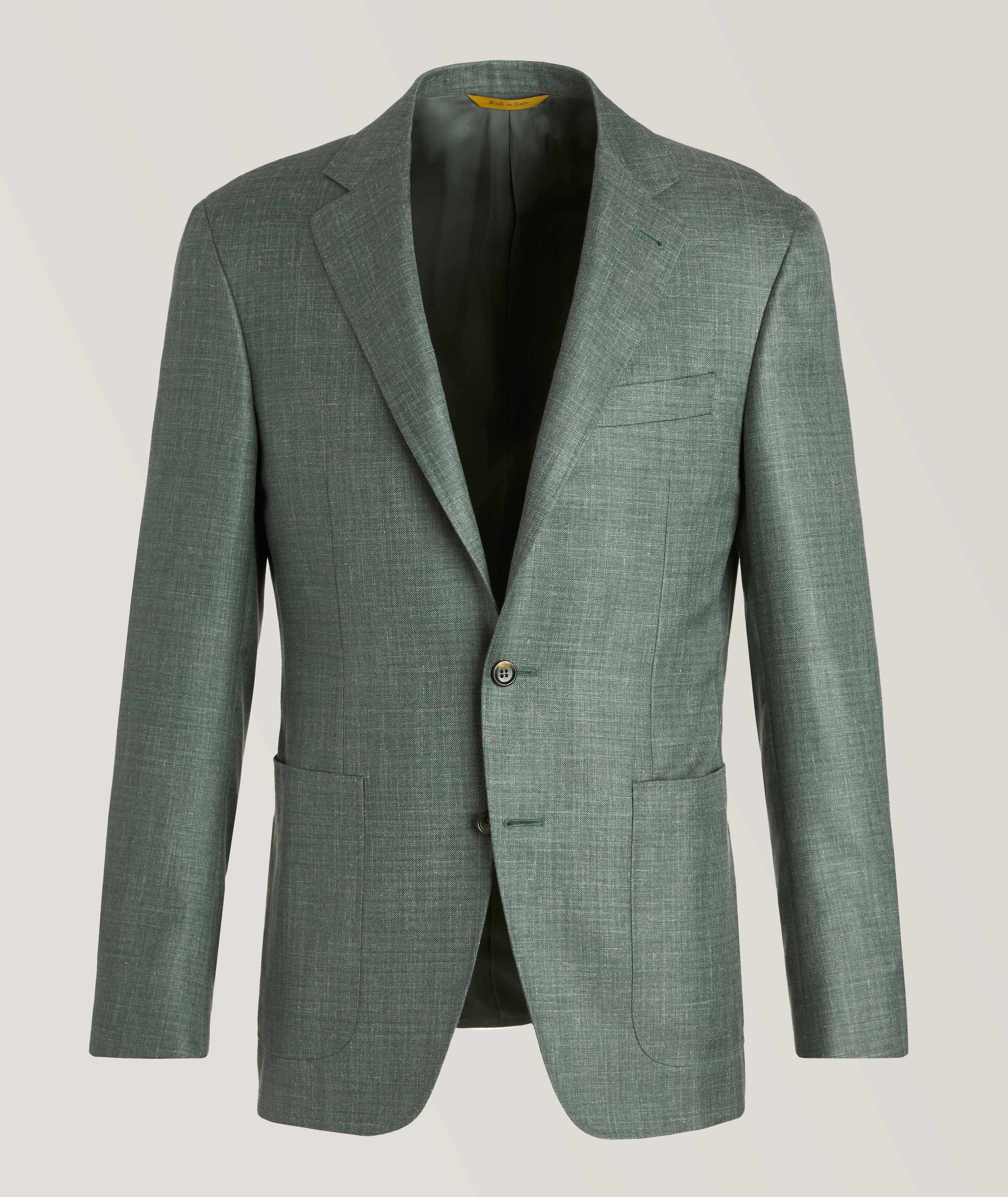 Canali Veston Kei en laine, en soie et en lin à motif de chevrons