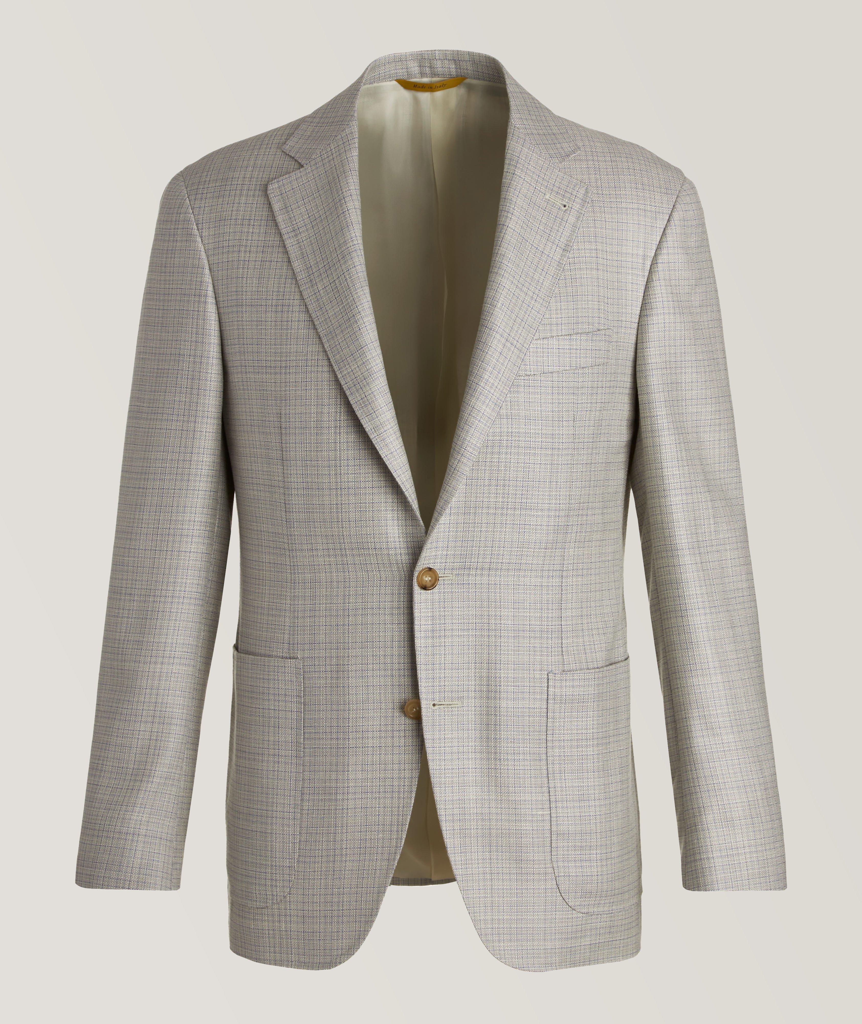 Canali Kei Wool-Silk-Linen Crosshatch Sports Jacket