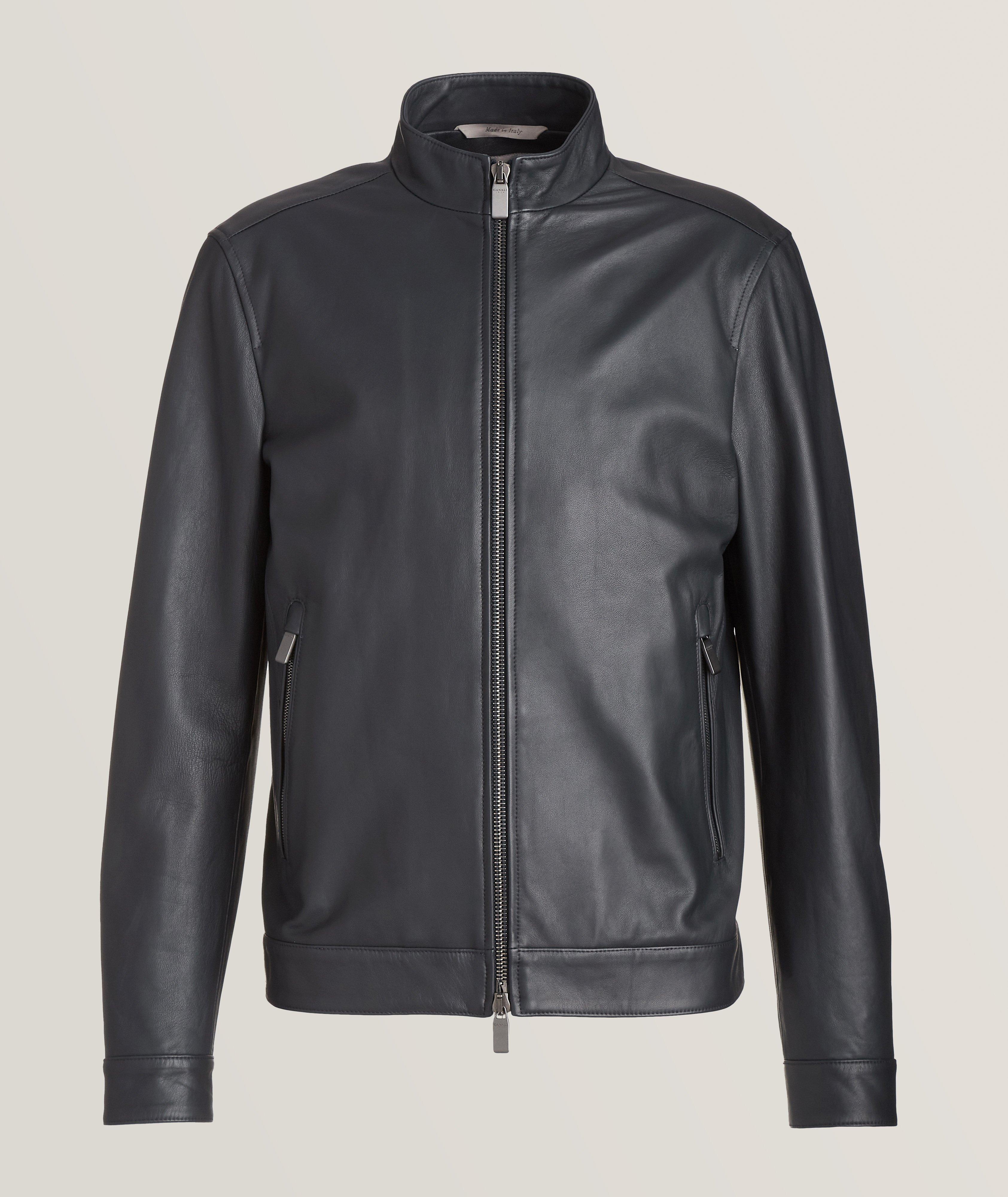 Canali Matt Nappa Lambskin Biker Jacket, Leather