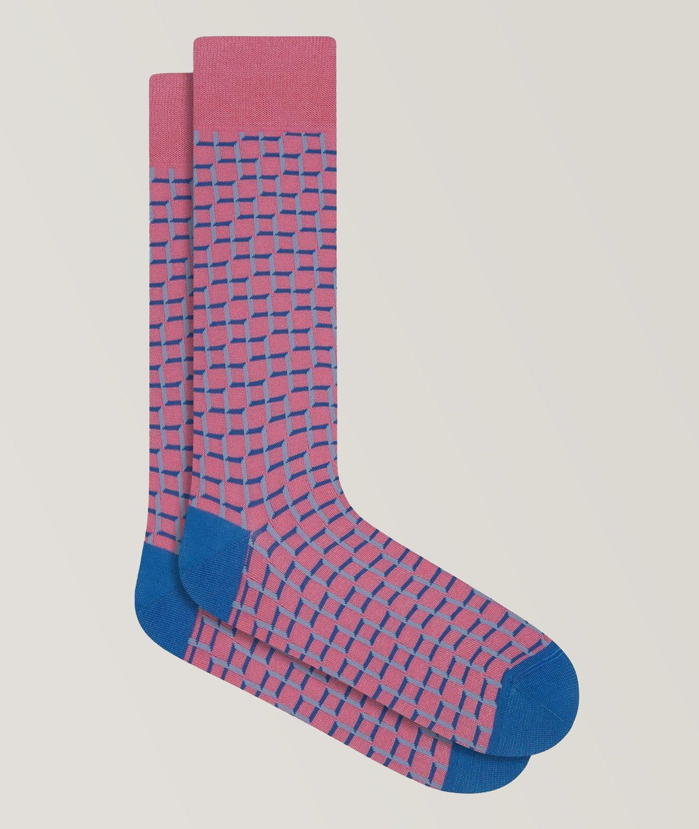 Square Pattern Stretch-Cotton Socks image 0