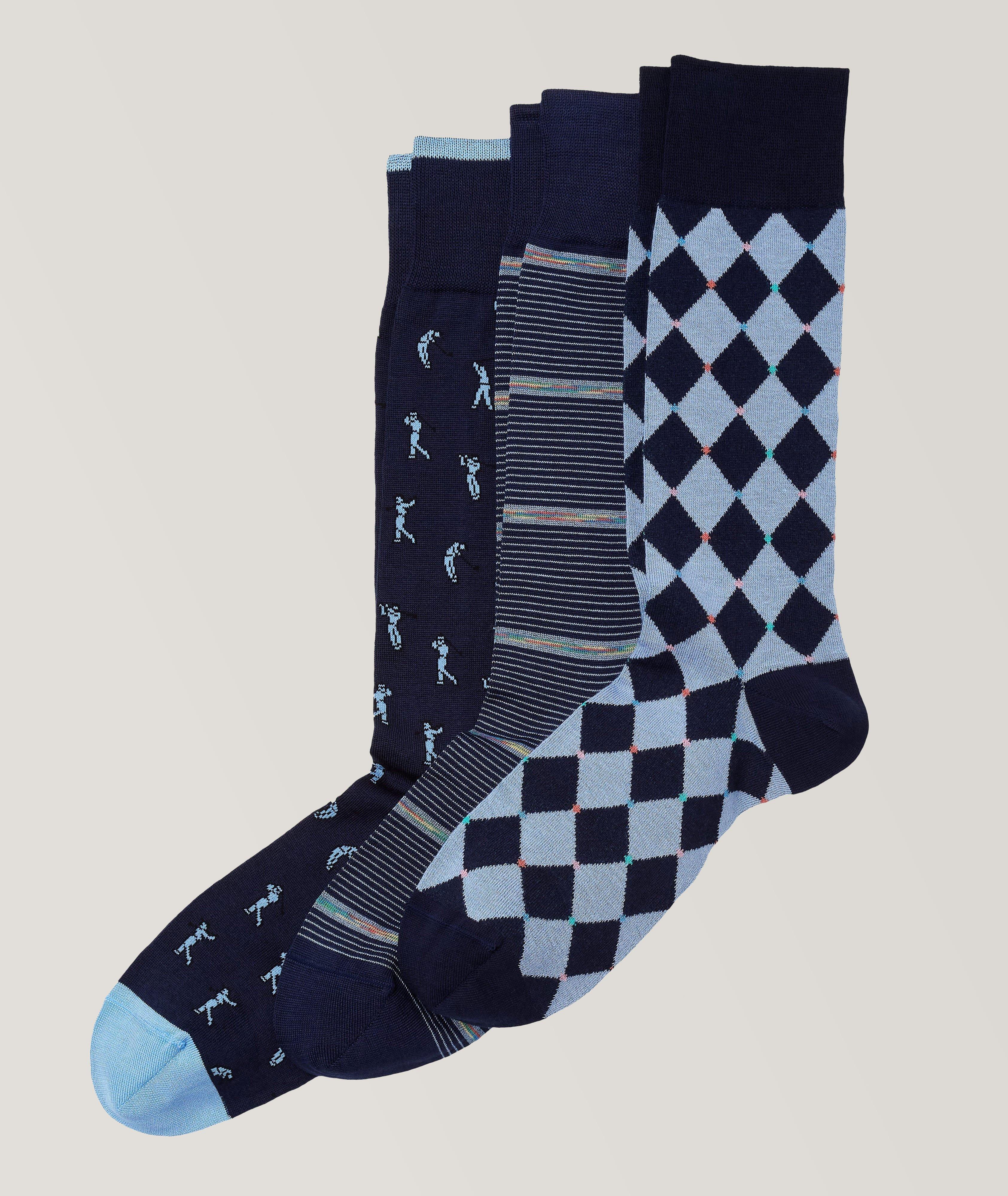 Three-Pack Patterned Cotton-Blend Socks image 0