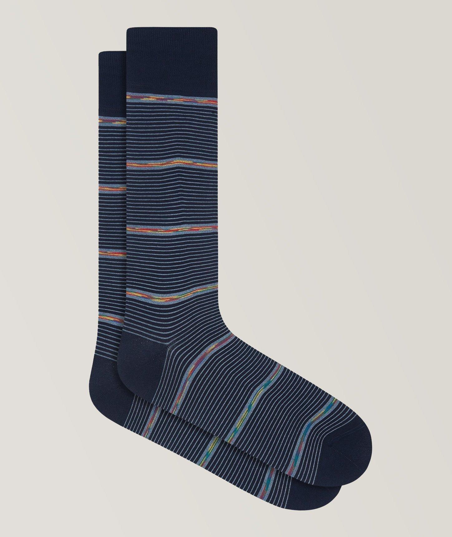 Fine Stripe Print Stretch-Cotton Socks image 0