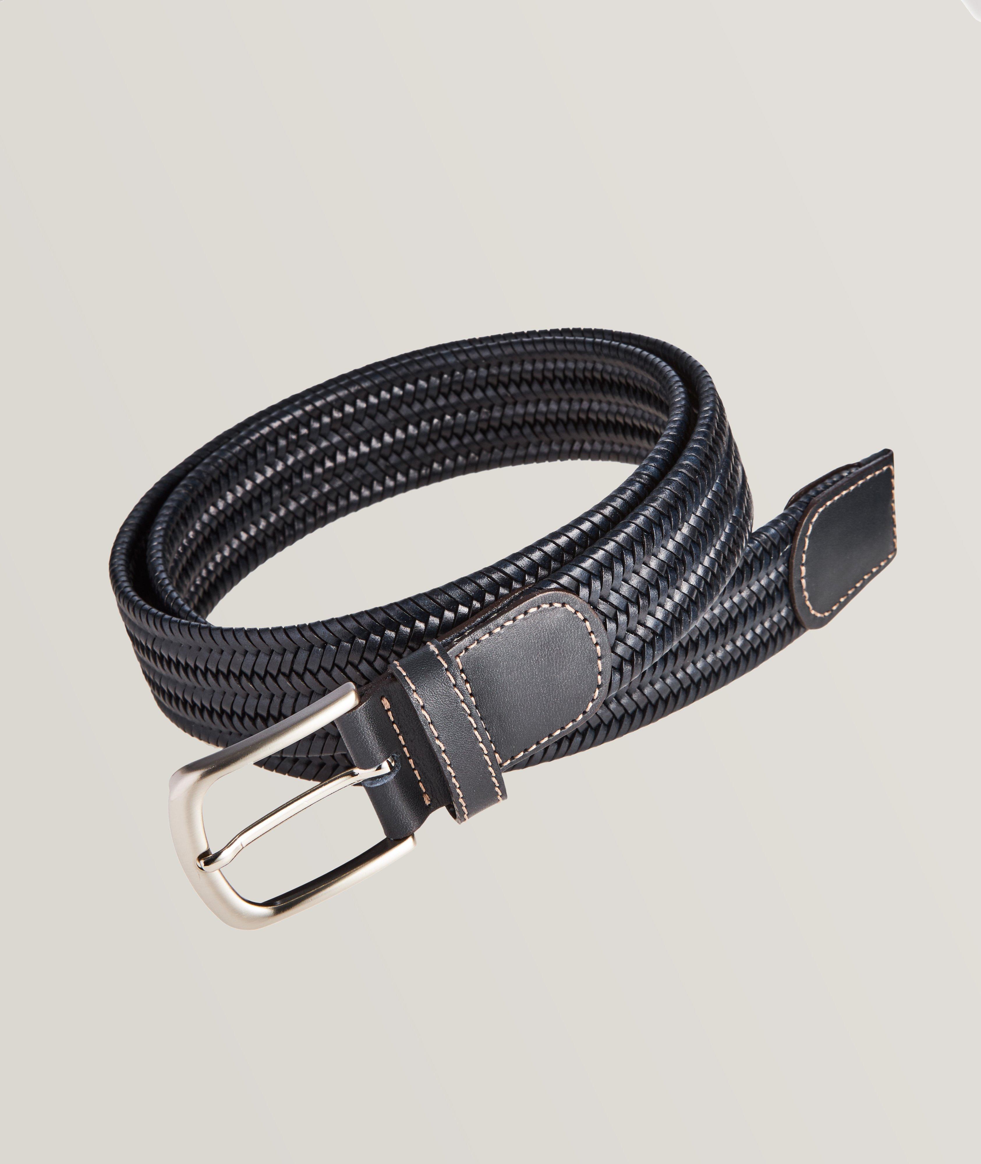 Mens Brioni black Leather Braided Belt