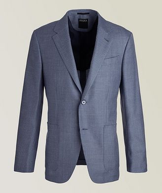 ZEGNA Natural Wool-Silk-Cashmere-Linen Houndstooth Sports Jacket