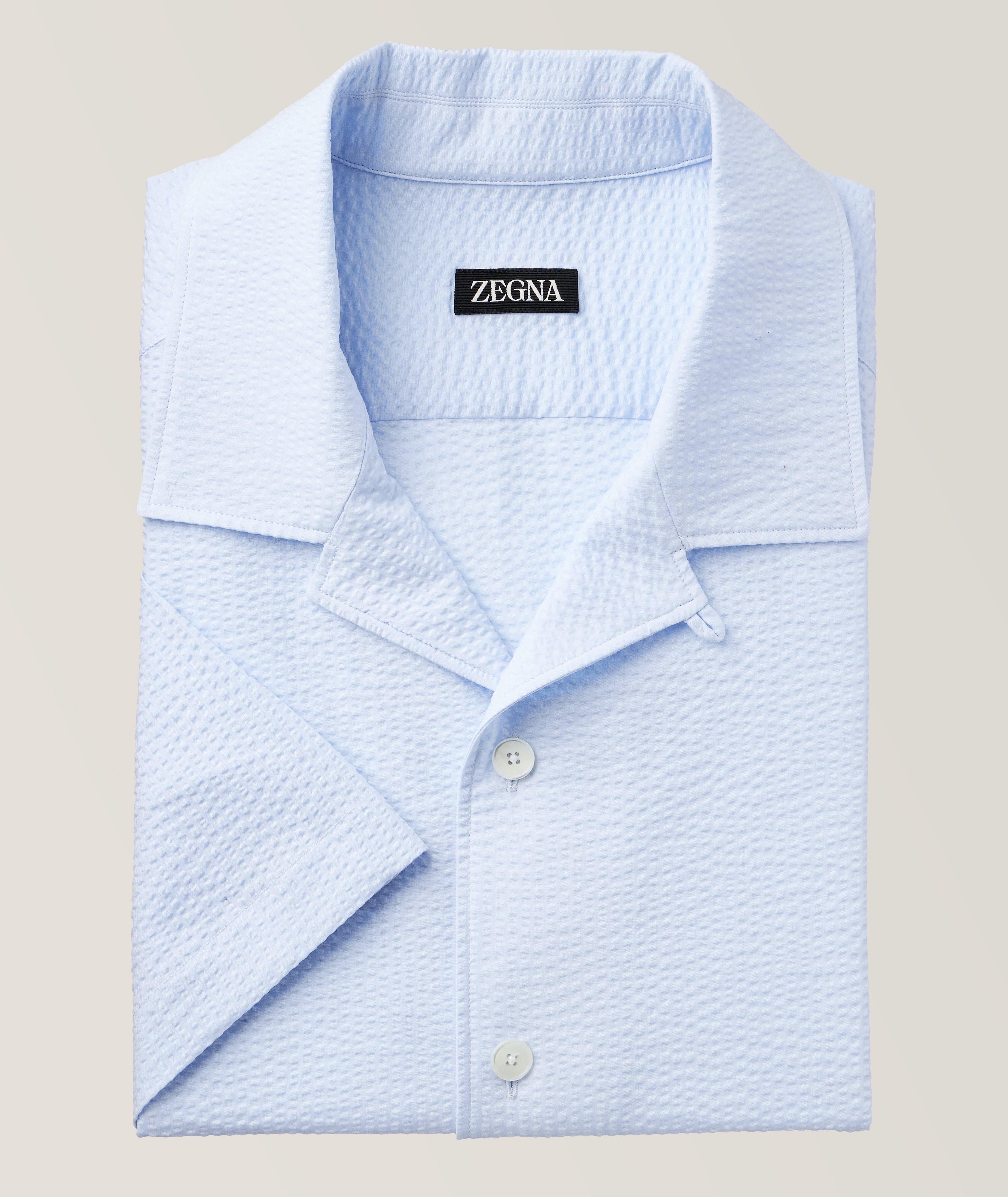 Zegna Short-Sleeve Seersucker Camp Collar Shirt