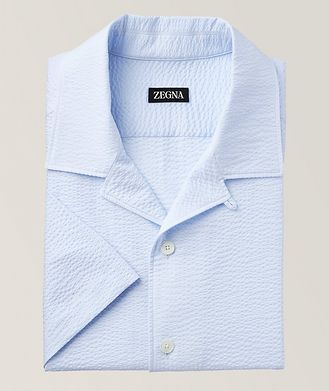ZEGNA Short-Sleeve Seersucker Camp Collar Shirt