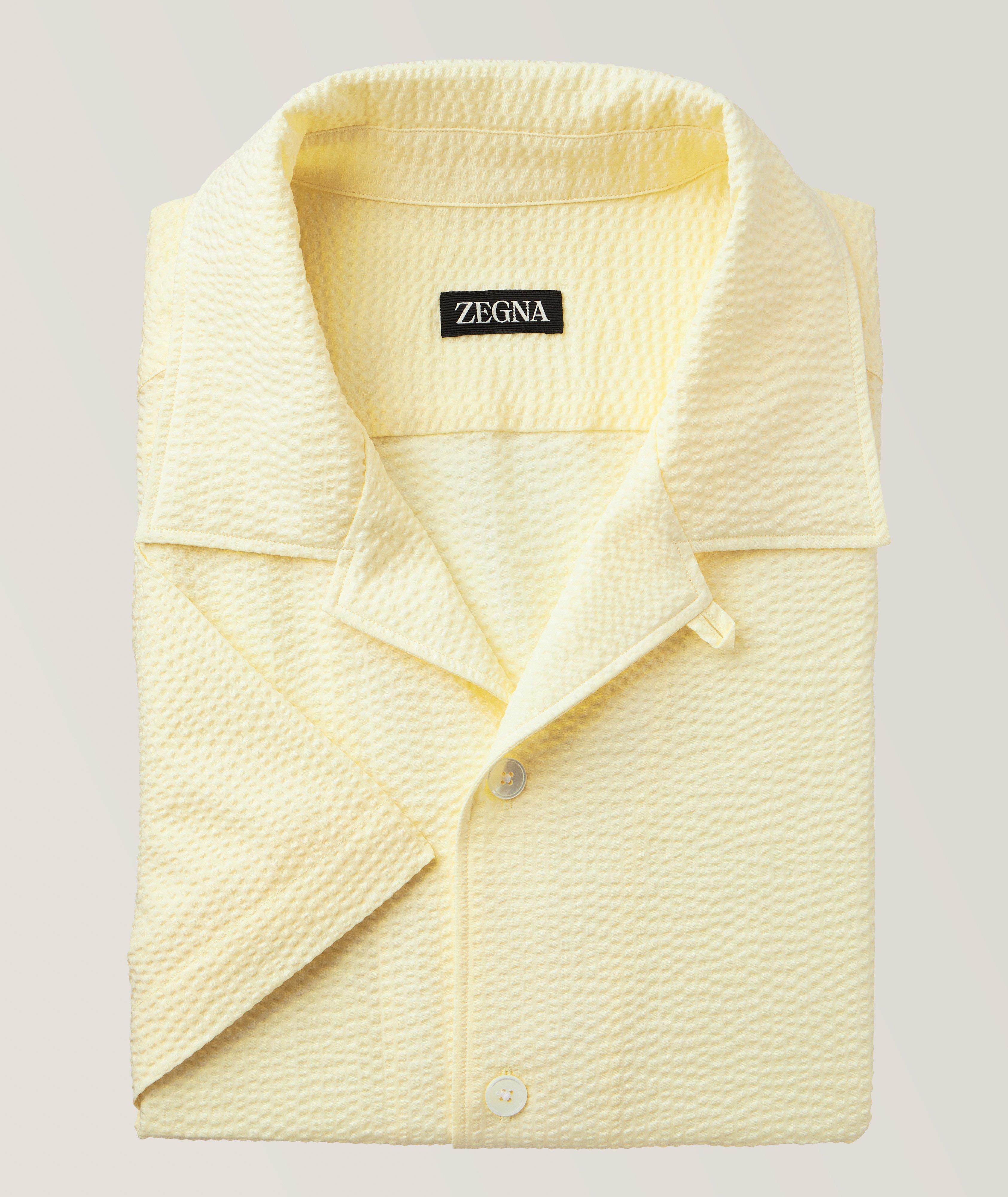 Long Sleeve Camp Collar Shirt - White Embroidered Stripe – SHADES