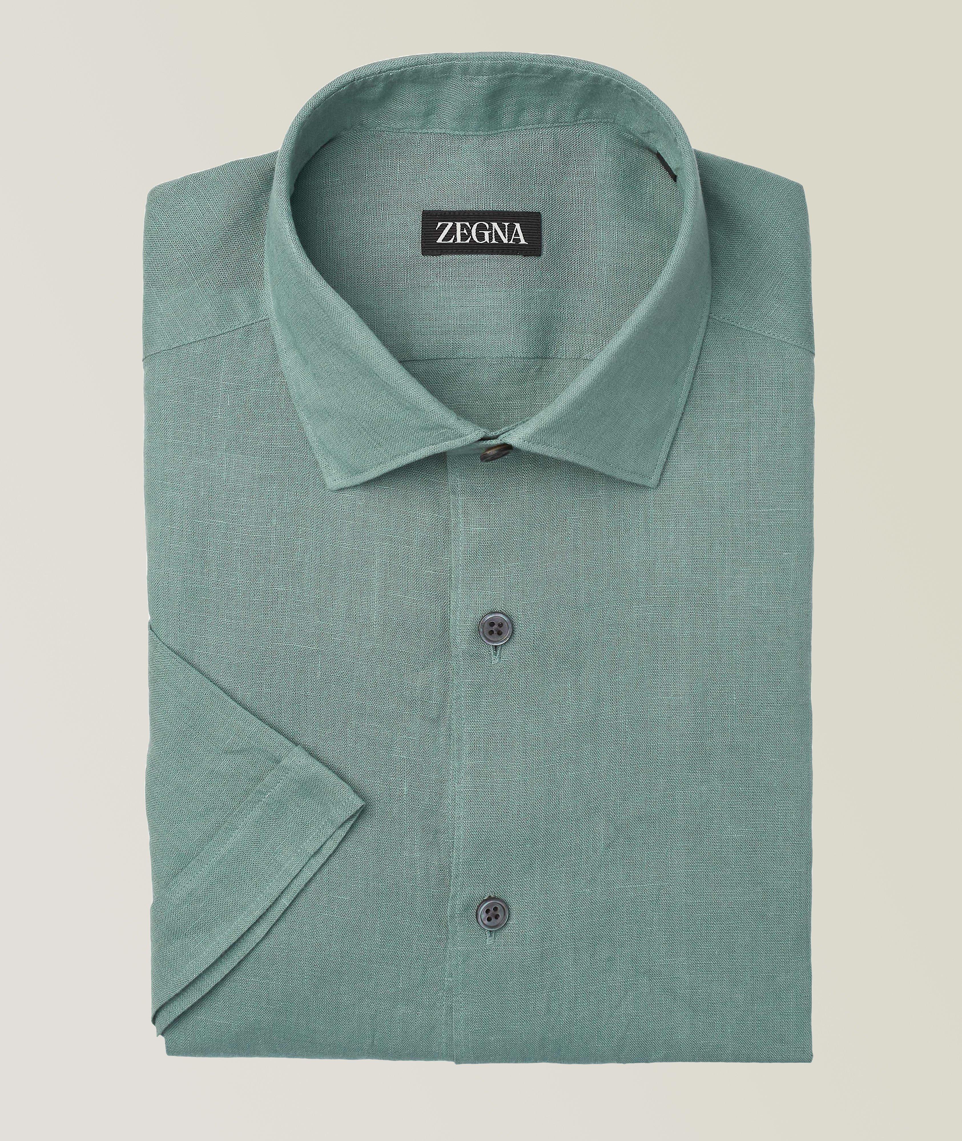 Chemise décontractée unie en lin à manches courtes image 0