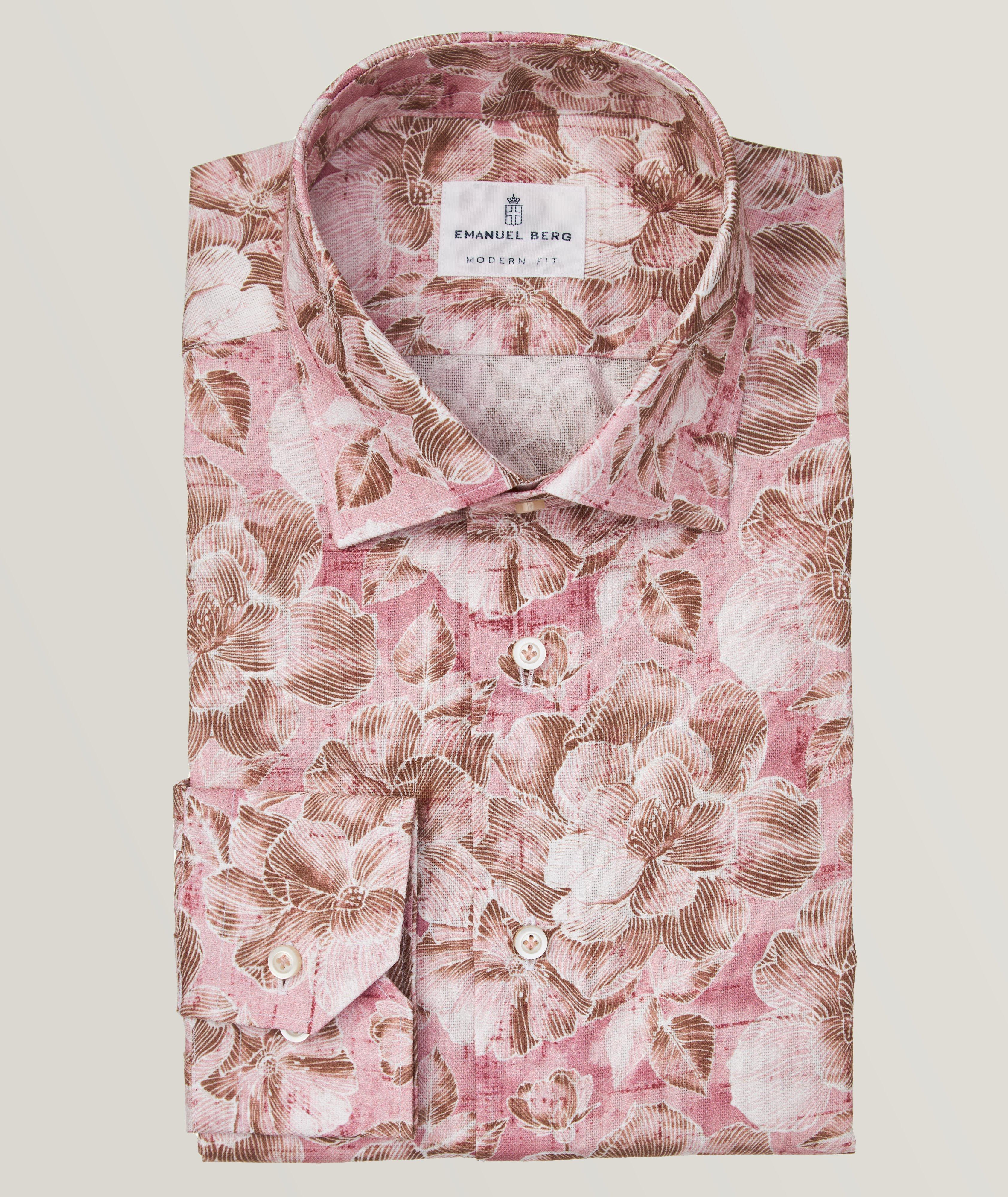 Emanuel Berg Floral Print Cotton Luxury Sport Shirt