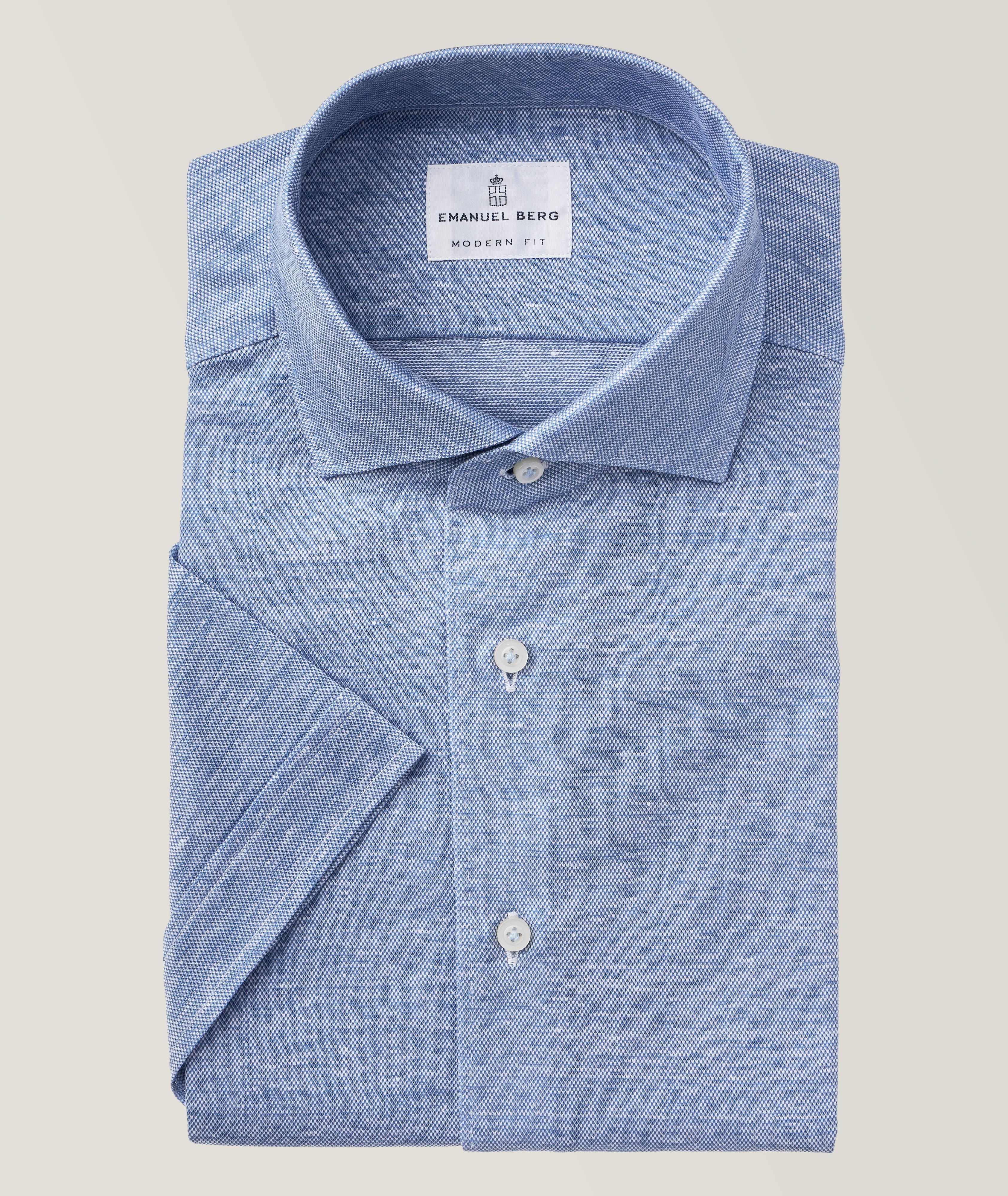 Short-Sleeve Stretch-Linen Blend Shirt image 0